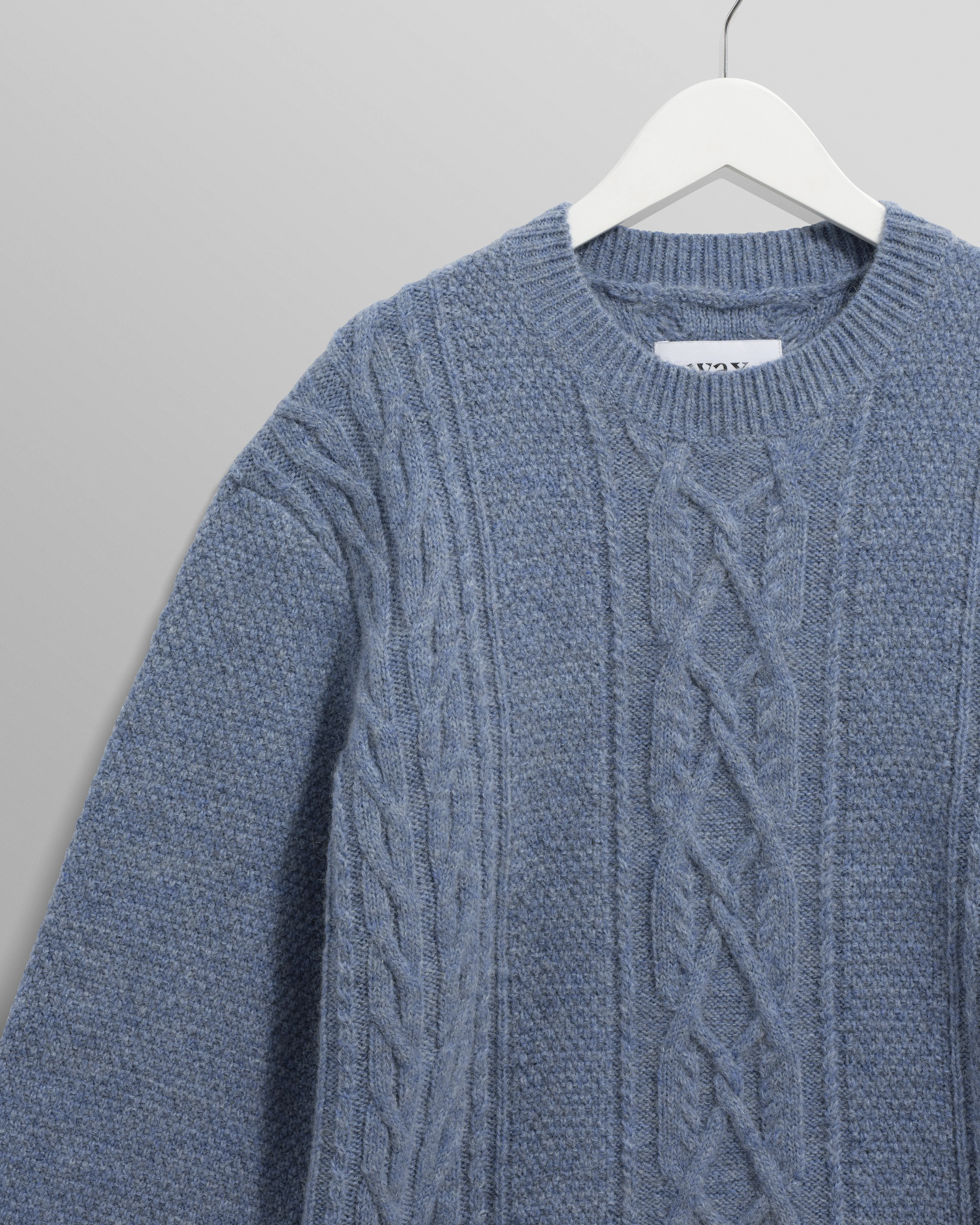 Hyatt - Light Blue Brush Cable Knit Crewneck Jumper - Image 8