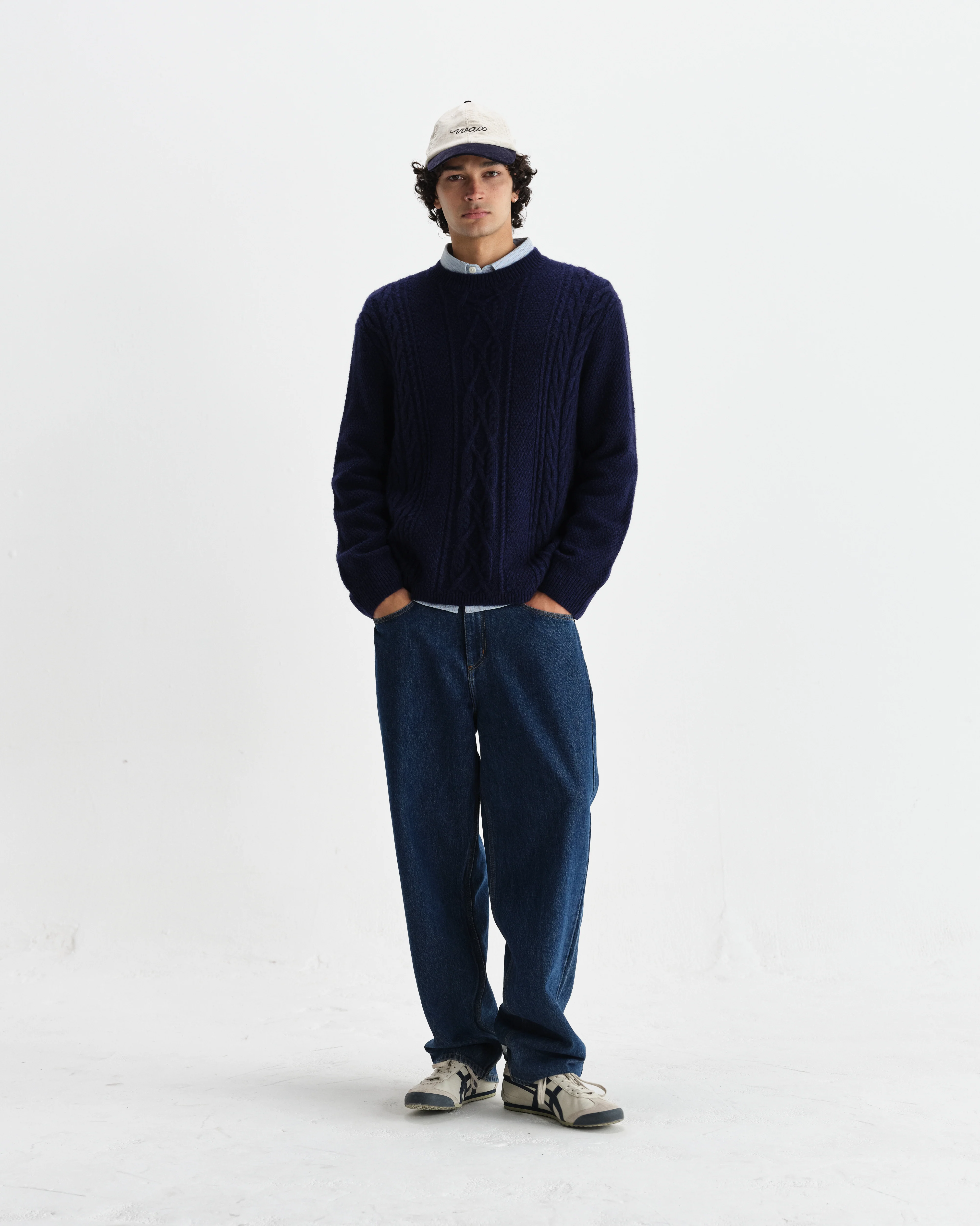 Hyatt - Navy Brush Cable Knit Crewneck Jumper - Image 4