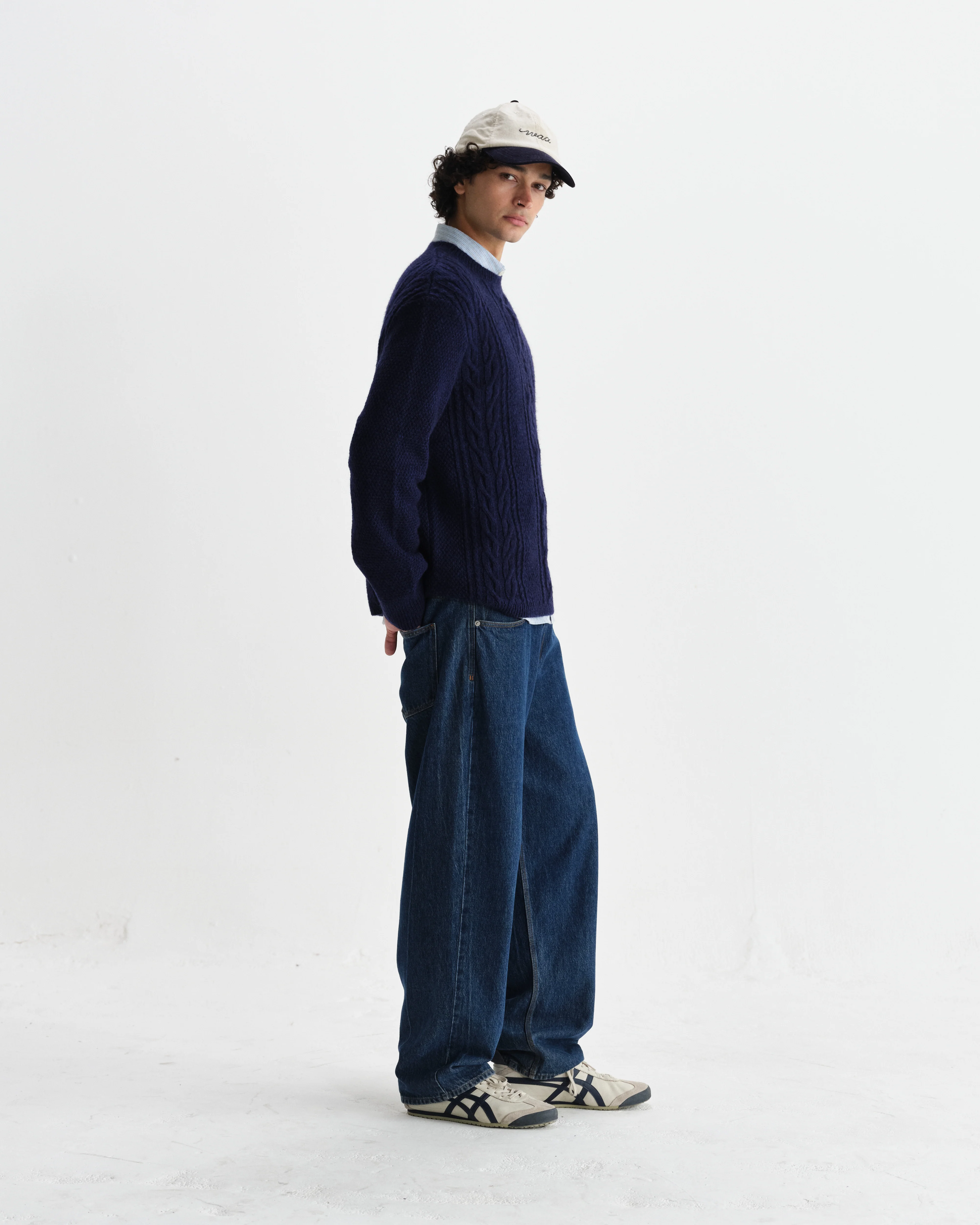 Hyatt - Navy Brush Cable Knit Crewneck Jumper - Image 5