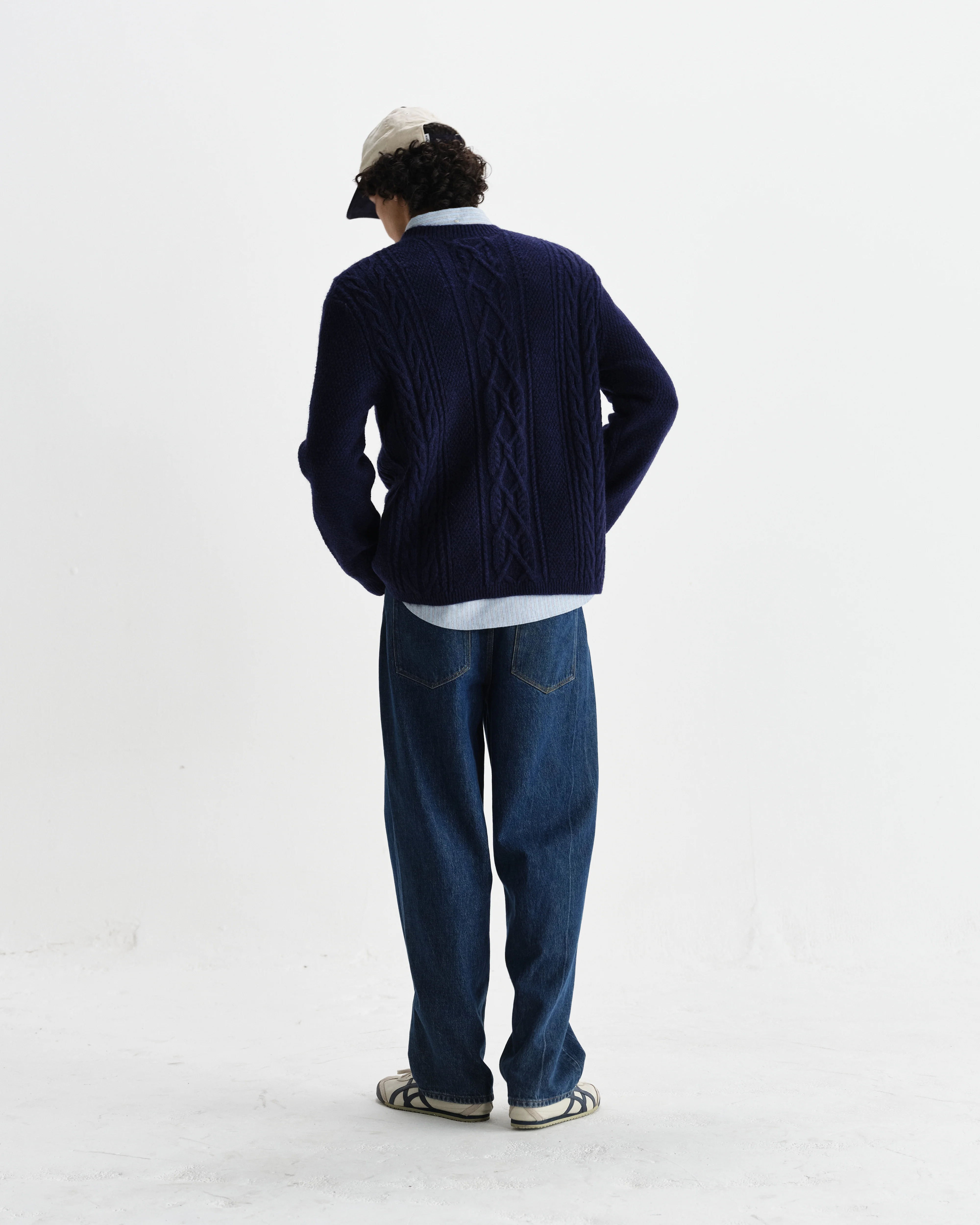 Hyatt - Navy Brush Cable Knit Crewneck Jumper - Image 6