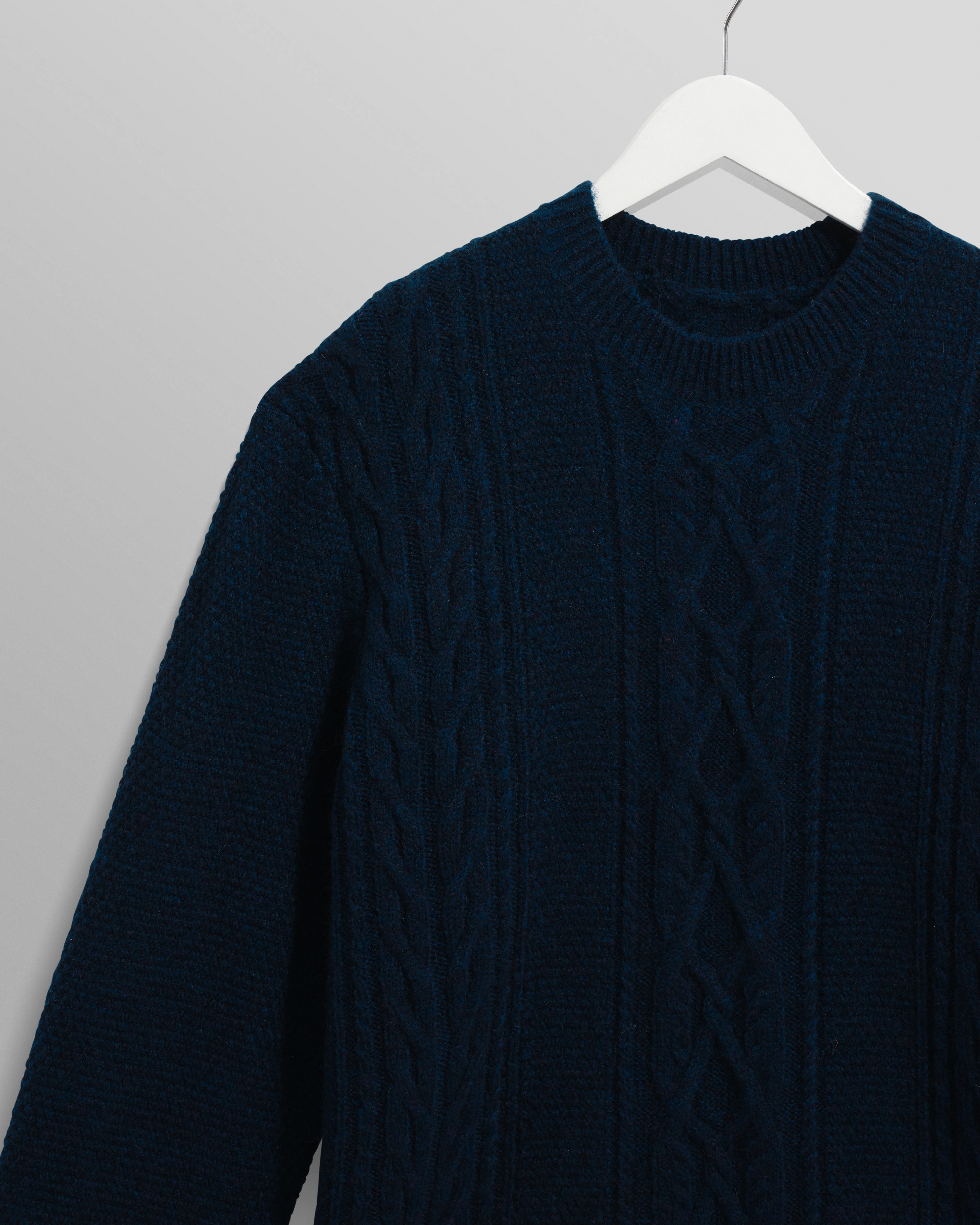 Hyatt - Navy Brush Cable Knit Crewneck Jumper - Image 7