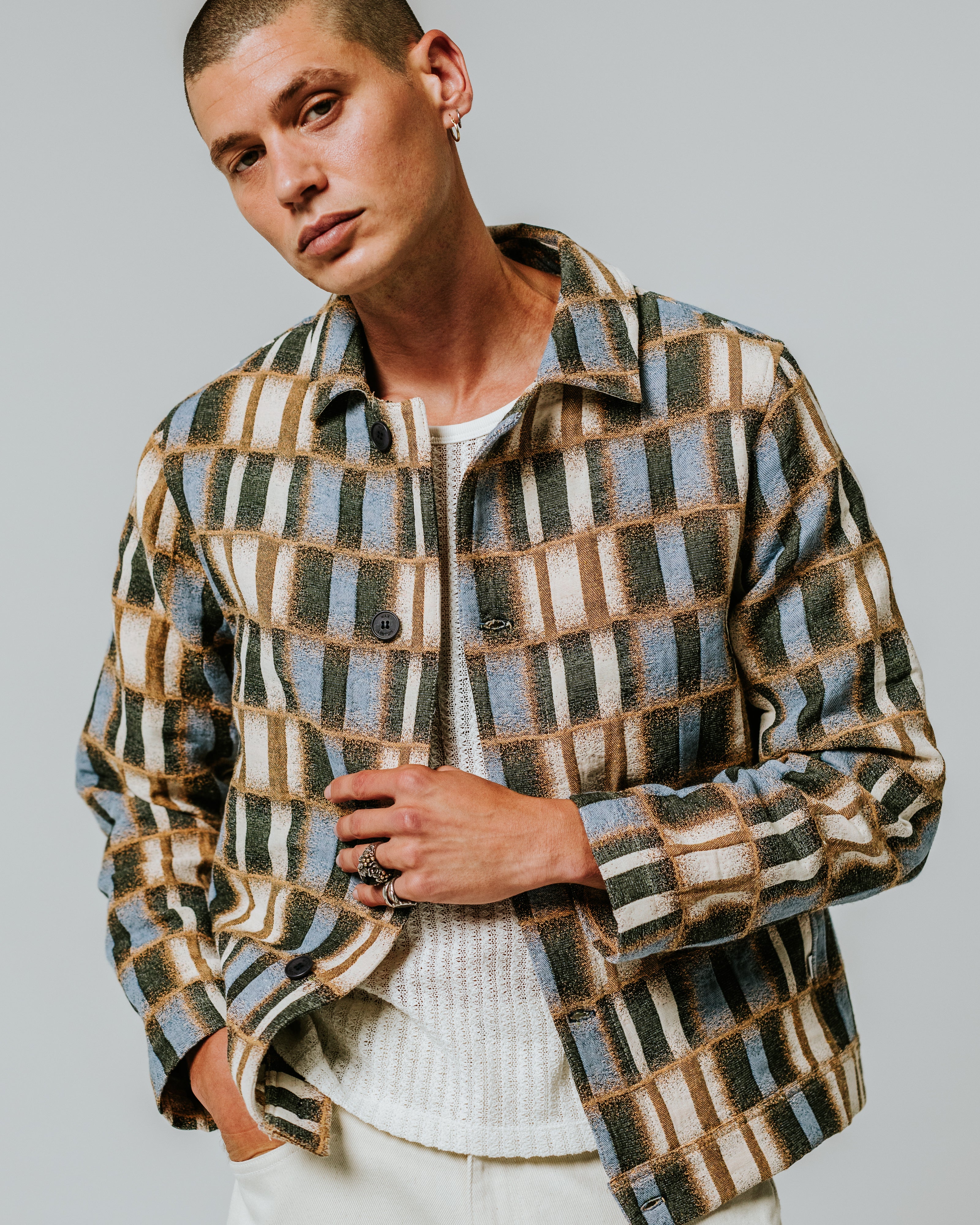 Iggy - Beige And Blue Ombre Grid Jacket - Image 2