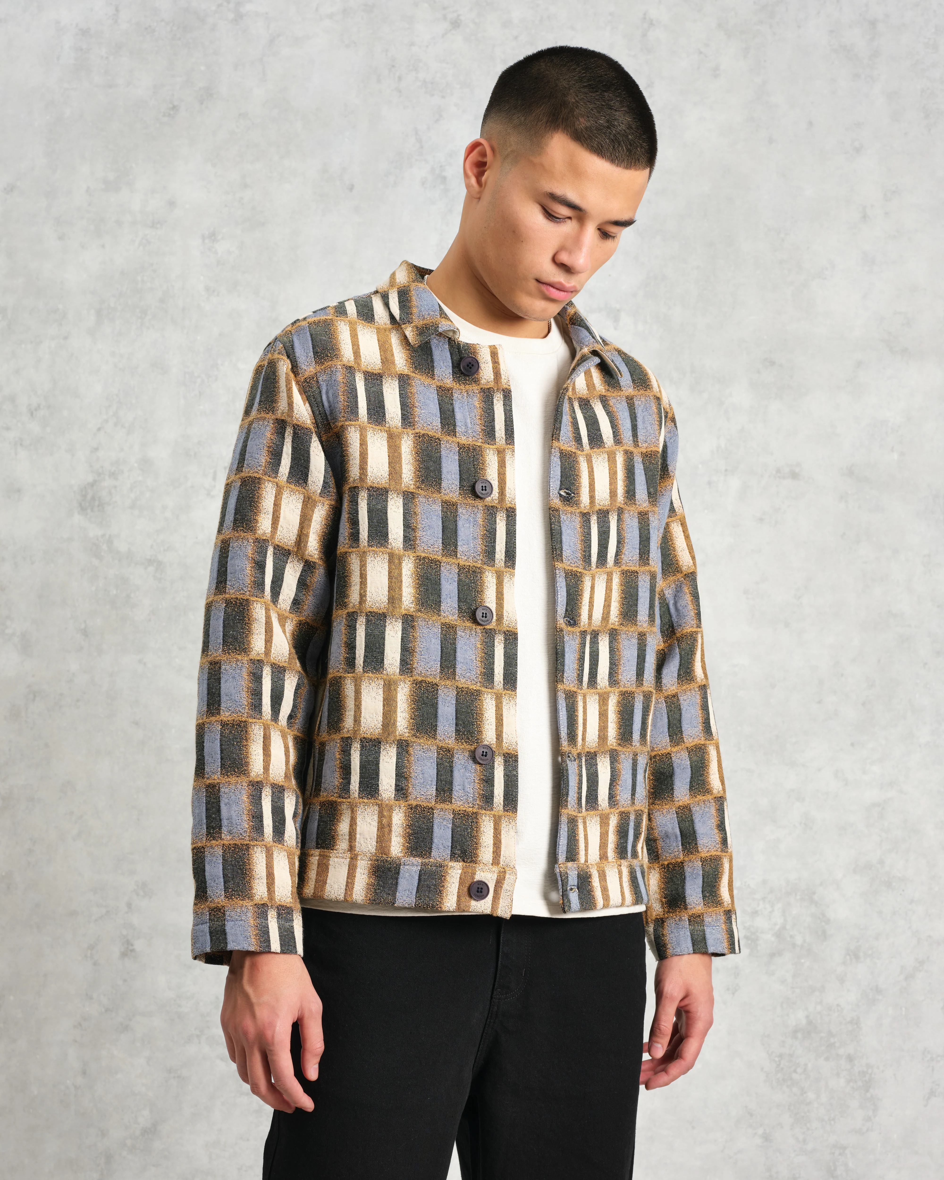 Iggy - Beige And Blue Ombre Grid Jacket - Image 3