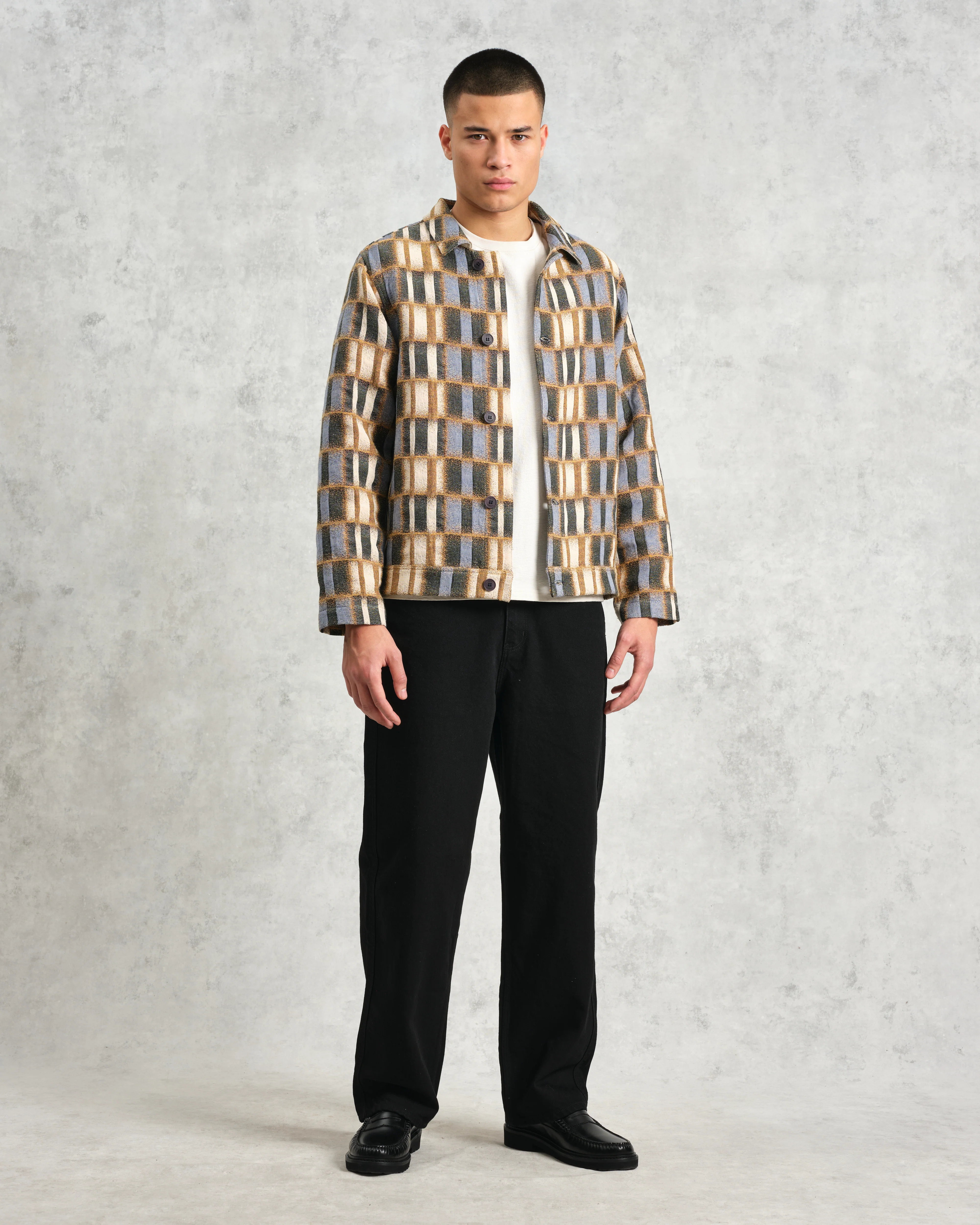 Iggy - Beige And Blue Ombre Grid Jacket - Image 5