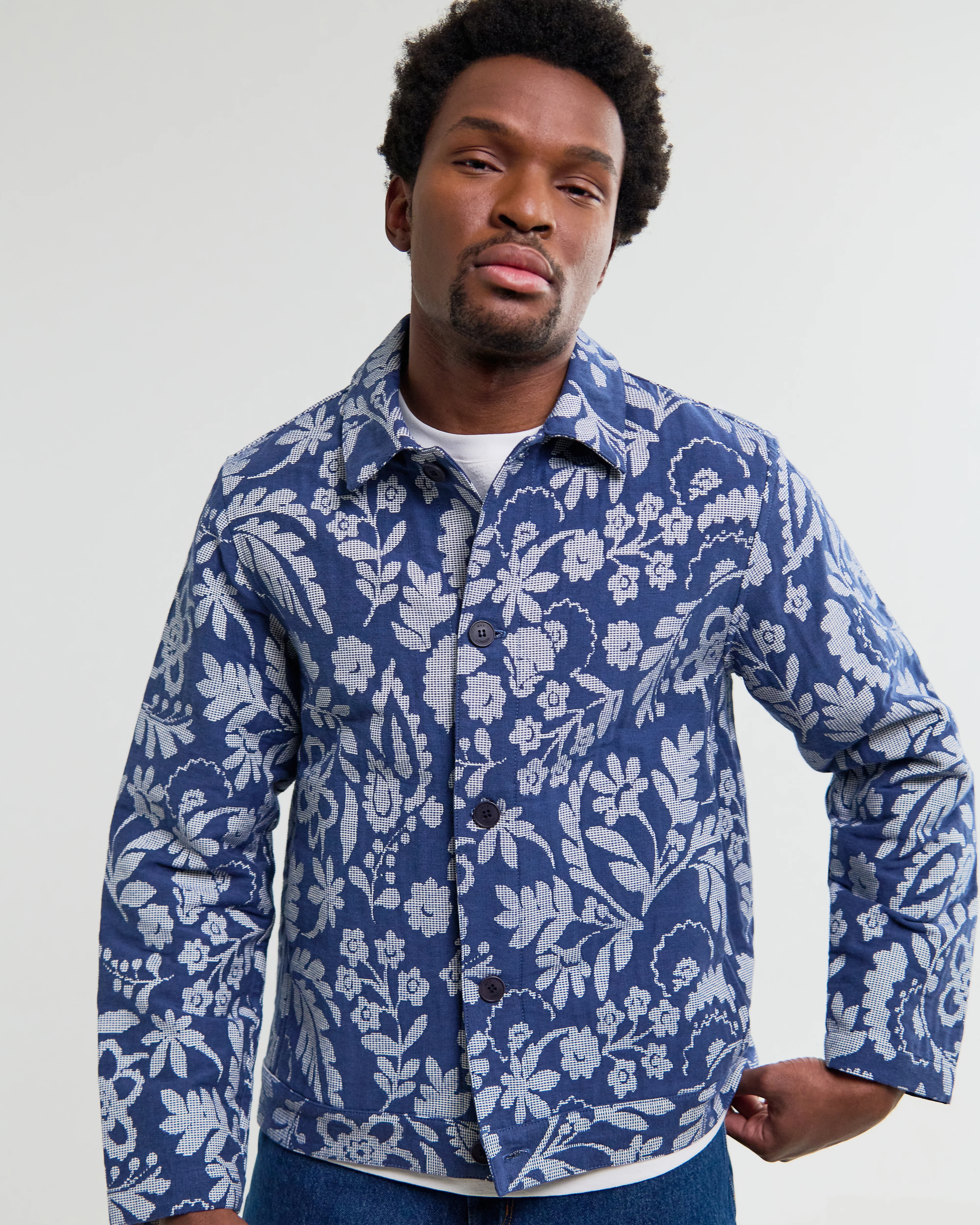 Iggy - Blue And Ecru Floral Jacquard Jacket - Image 2
