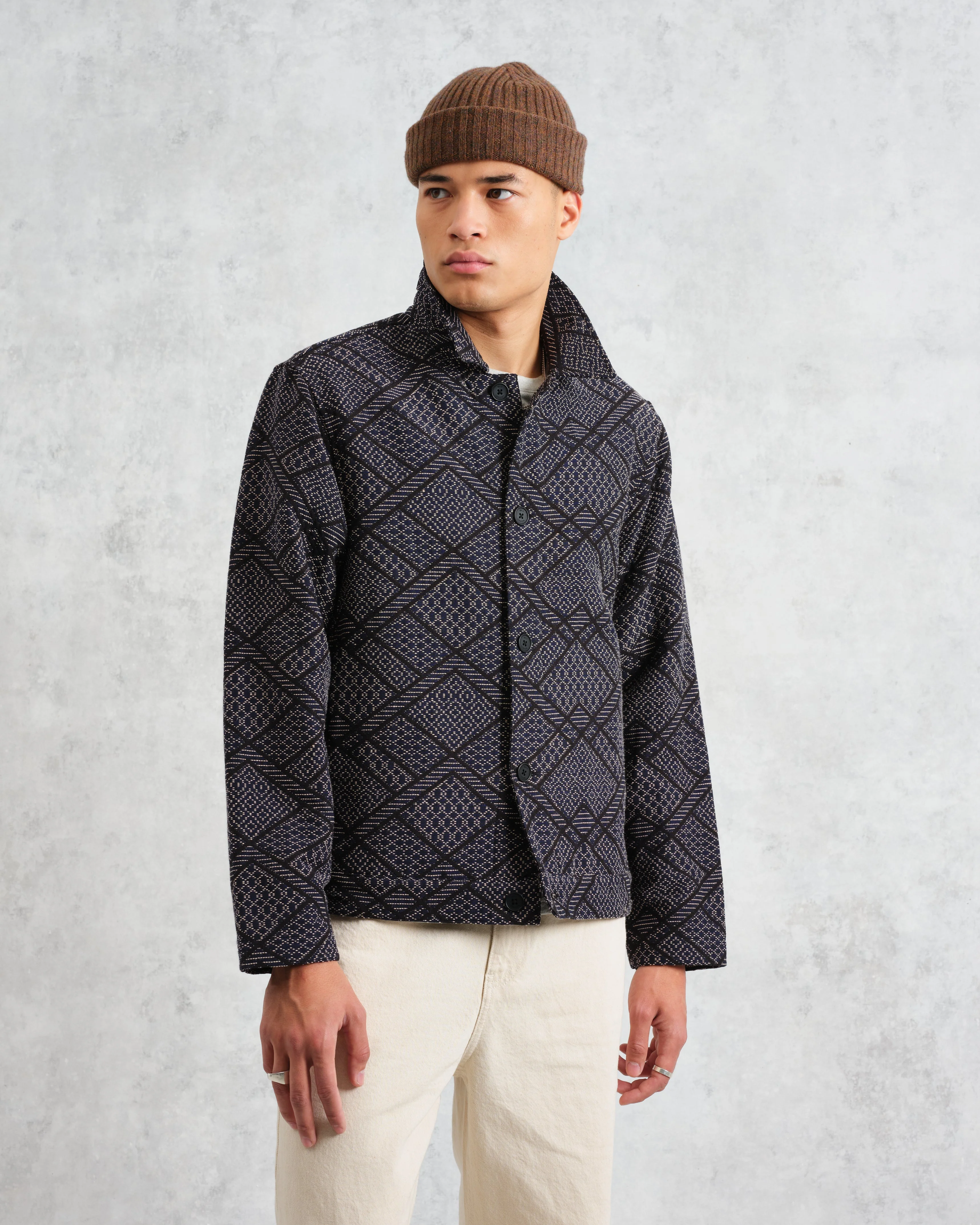 Iggy - Navy Diamond Stitch Jacquard Jacket - Image 2