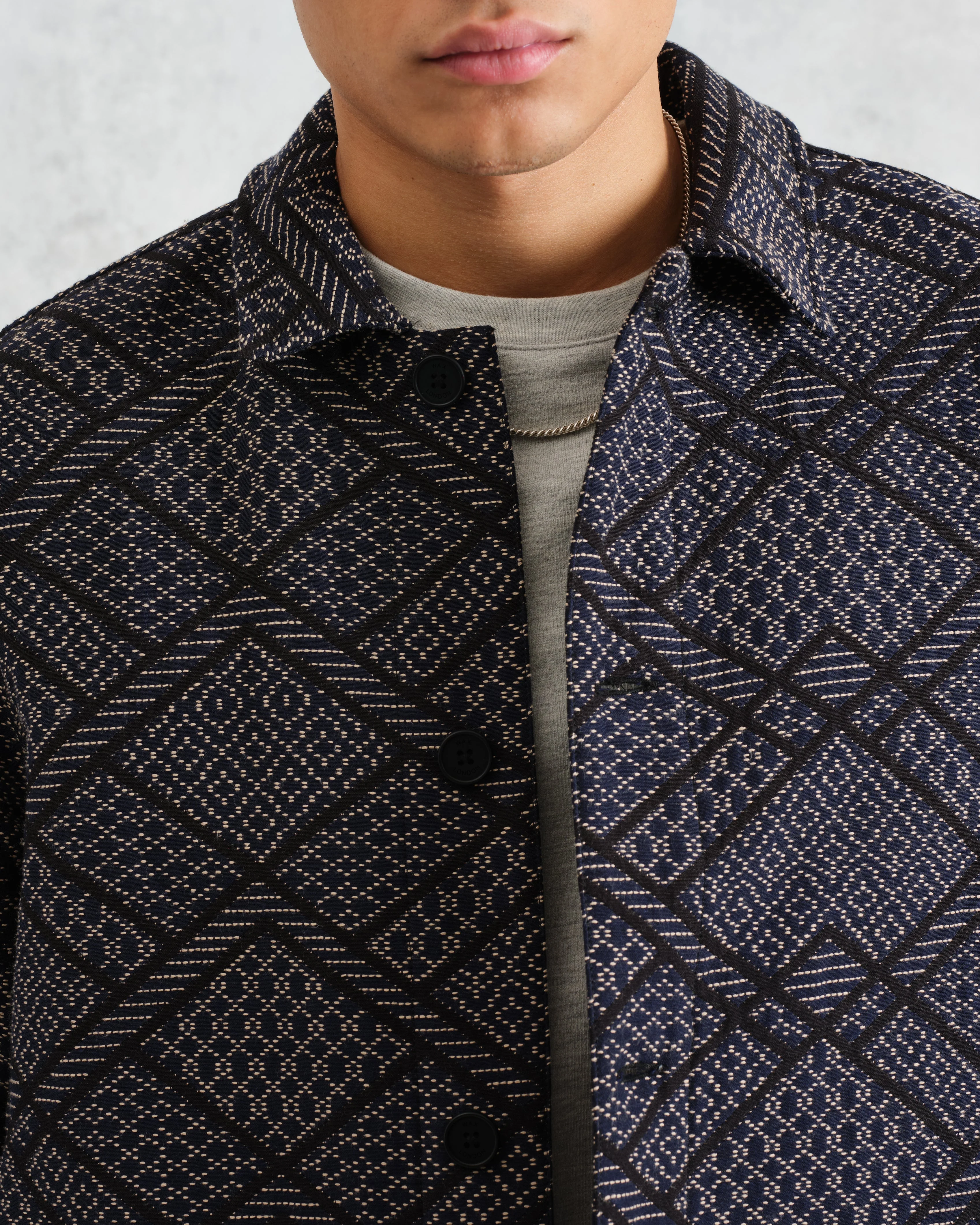 Iggy - Navy Diamond Stitch Jacquard Jacket - Image 3