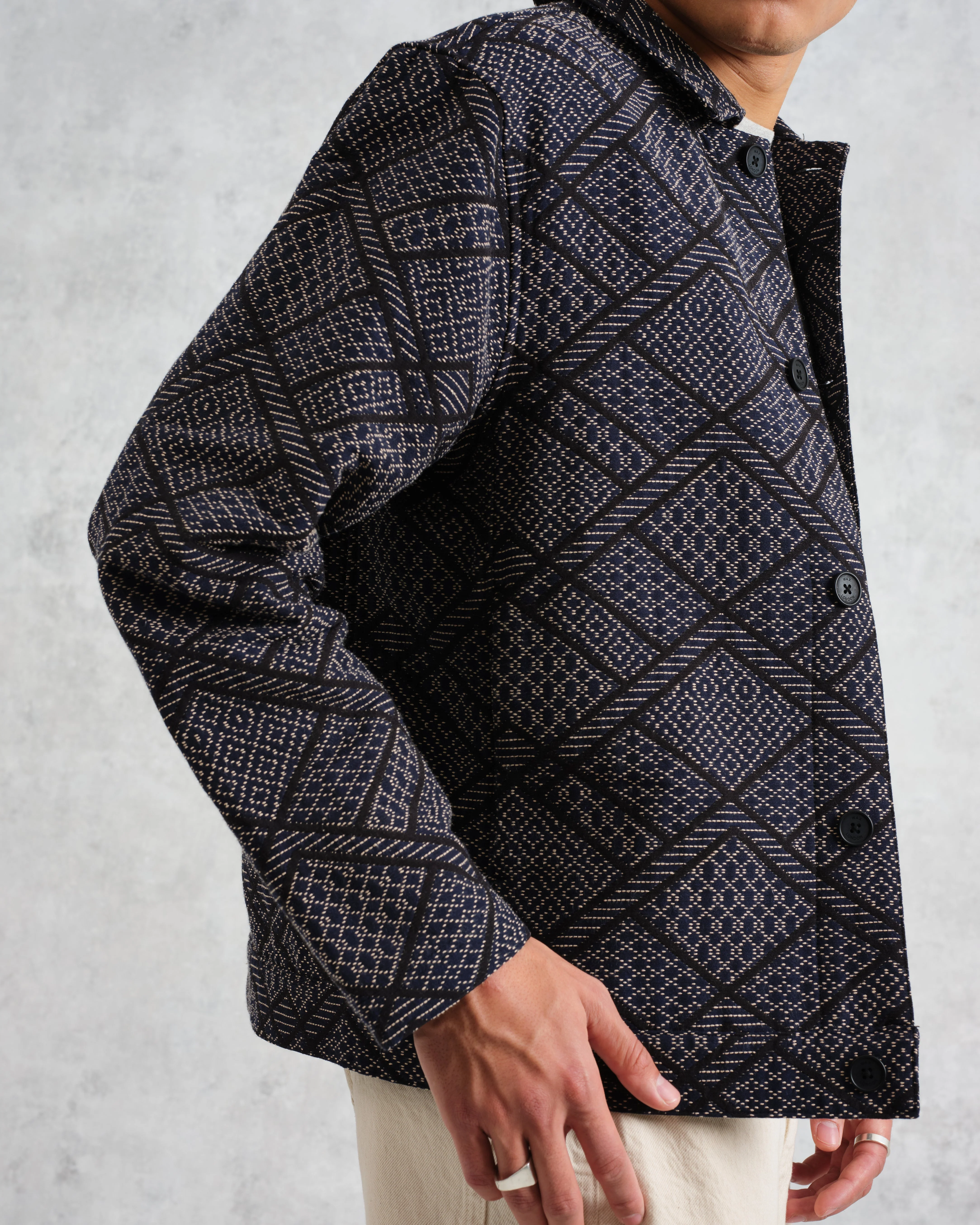 Iggy - Navy Diamond Stitch Jacquard Jacket - Image 4