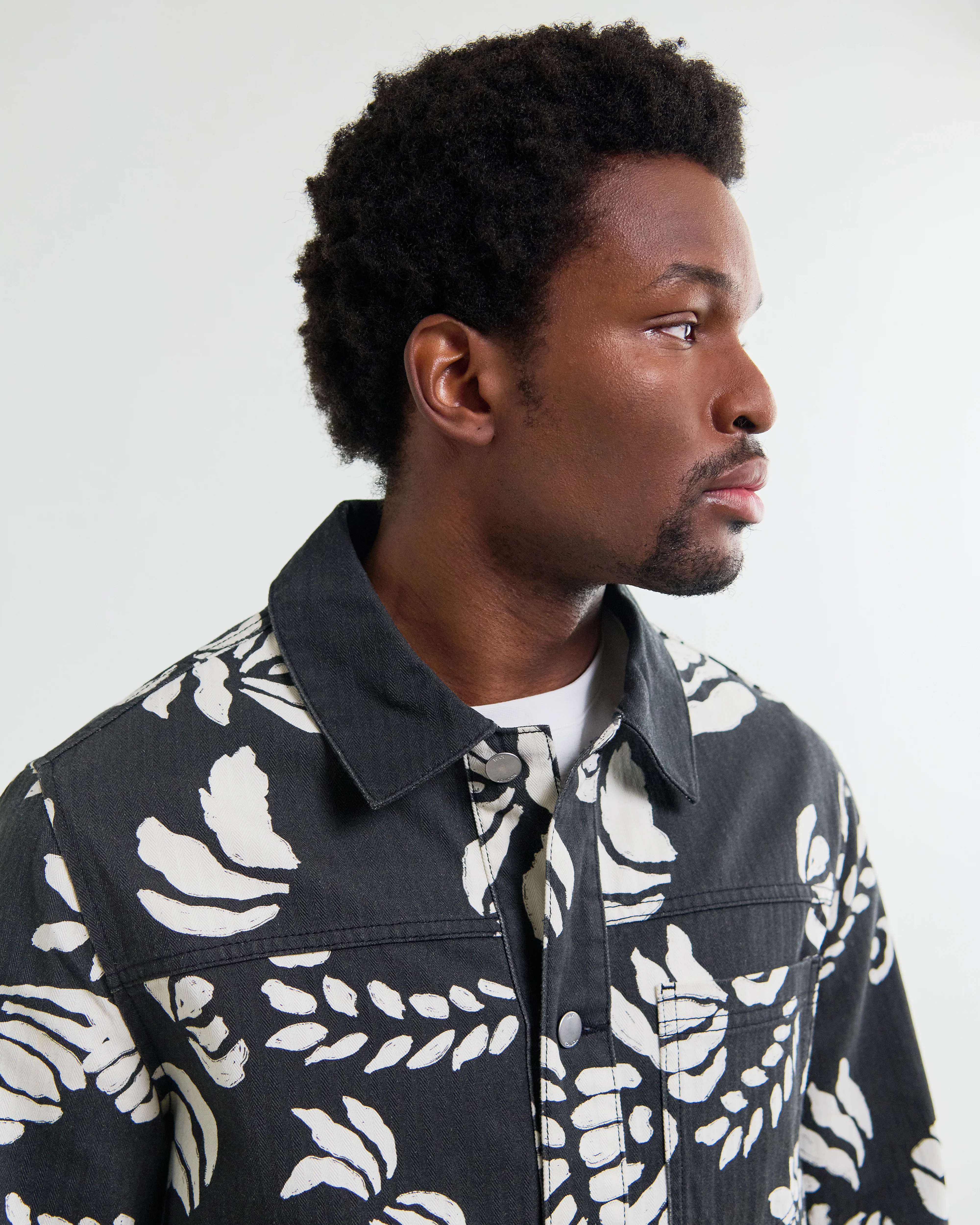 Jay - Black And Ecru Printed Cotton Chore Jacket - Image 3