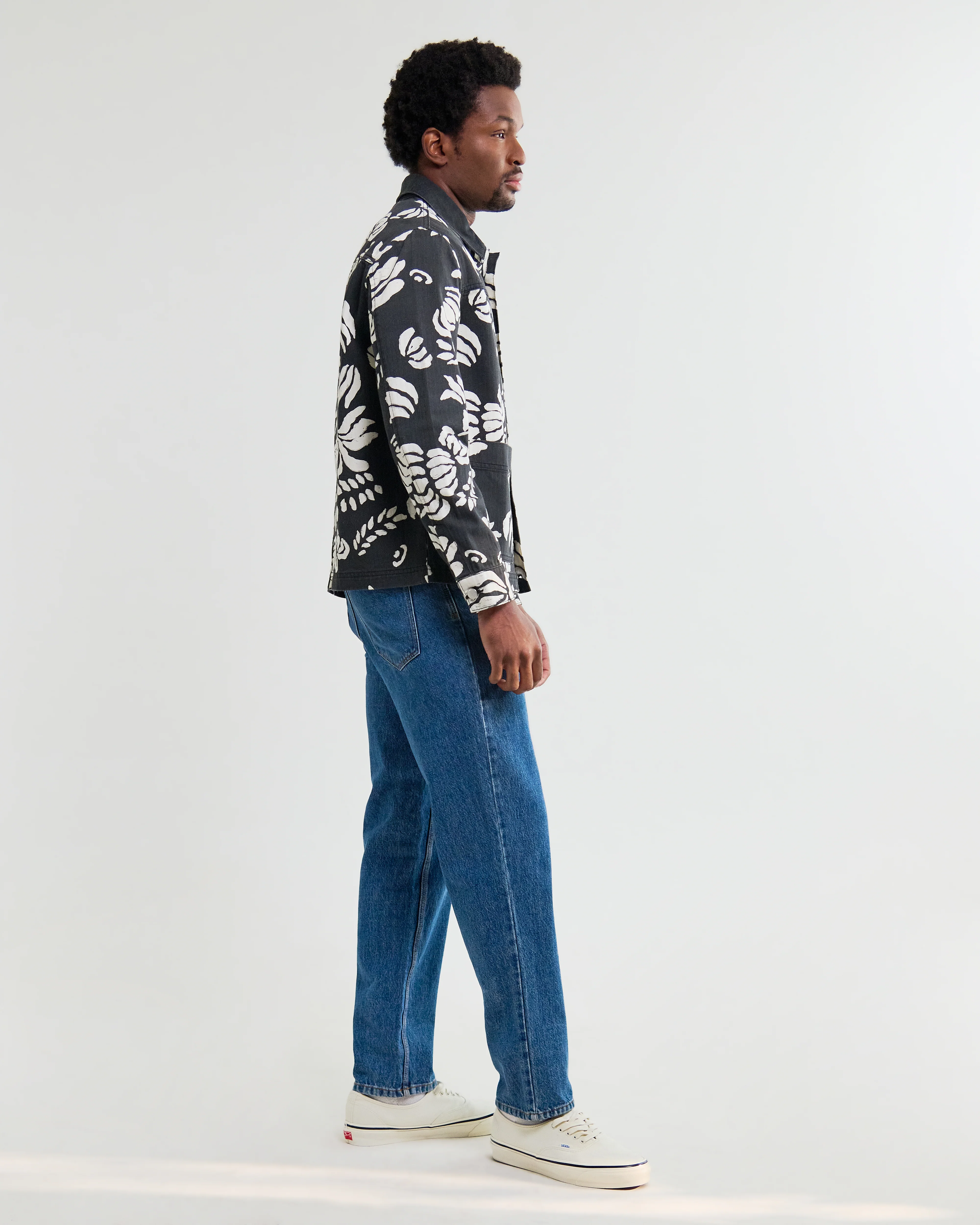 Jay - Black And Ecru Printed Cotton Chore Jacket - Image 5