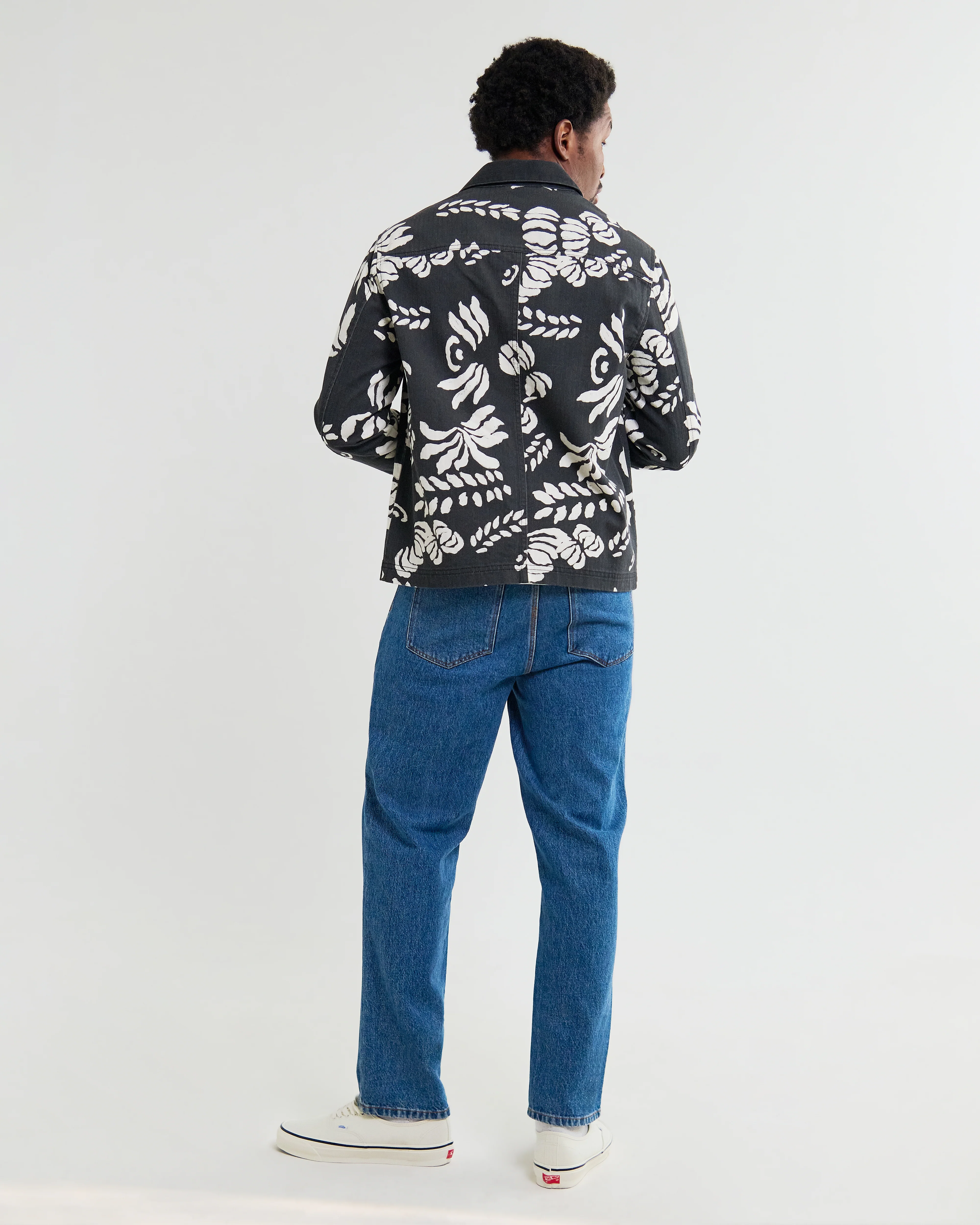 Jay - Black And Ecru Printed Cotton Chore Jacket - Image 6