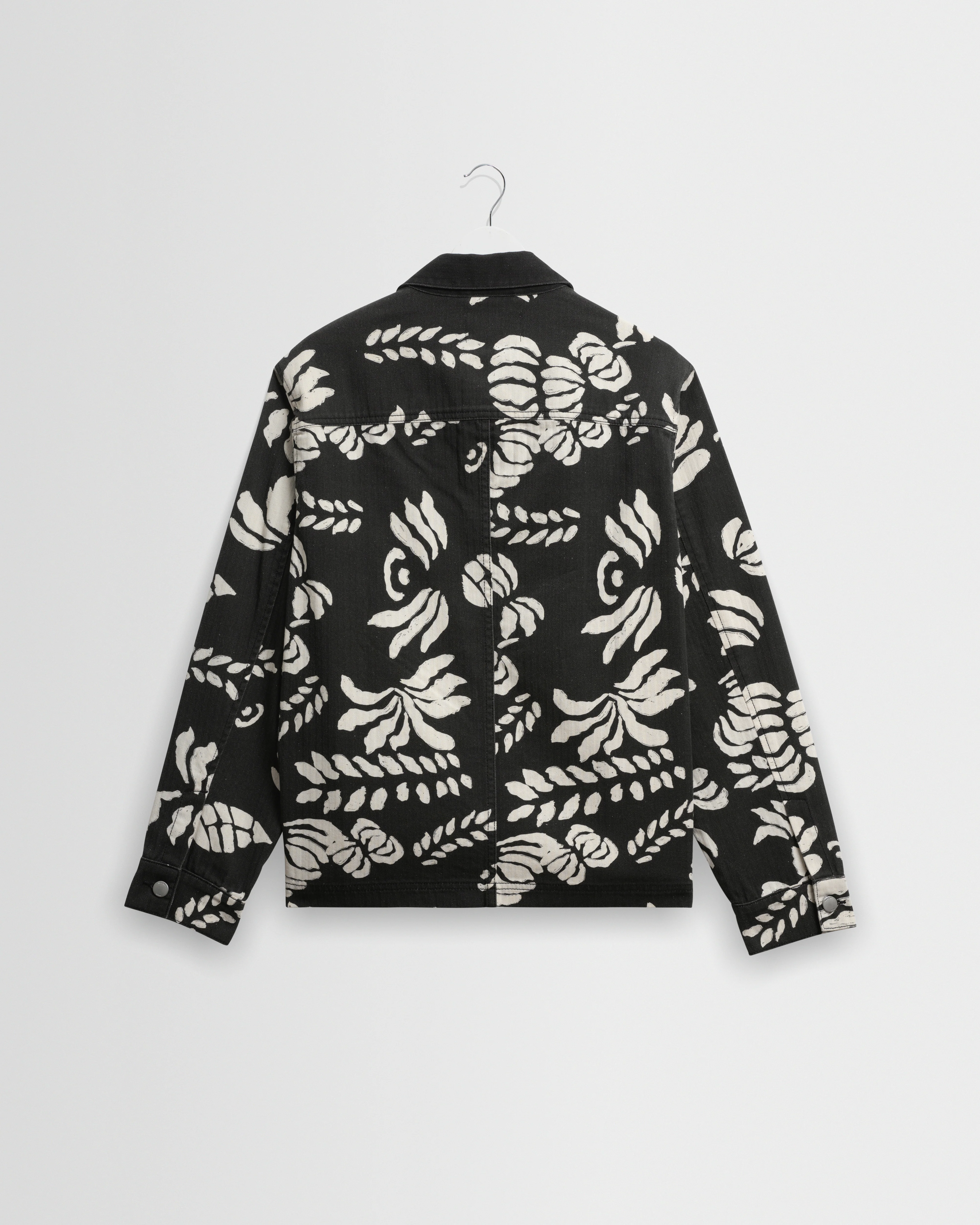 Jay - Black And Ecru Printed Cotton Chore Jacket - Image 8