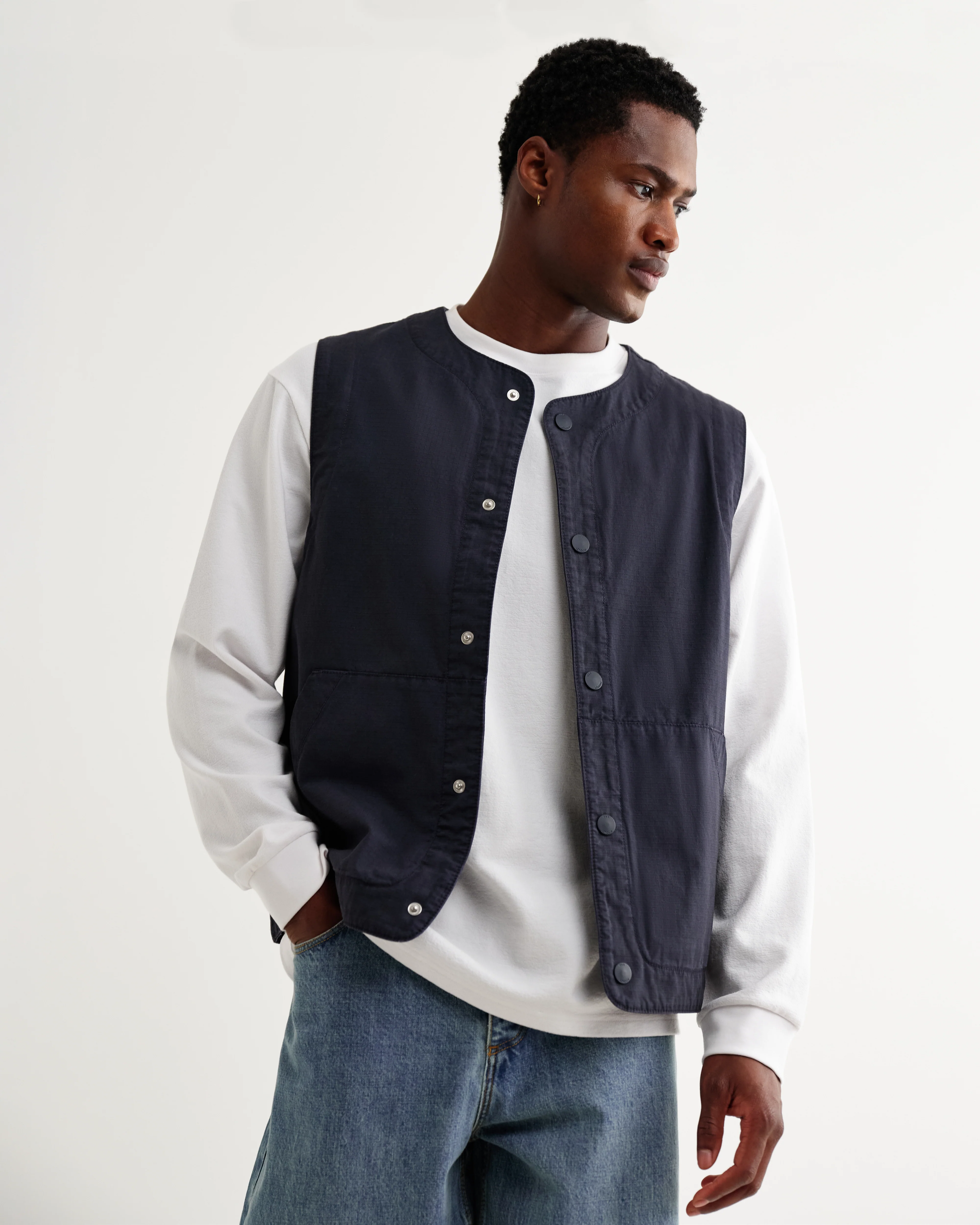 Jedd - Navy Organic Cotton Ripstop Gilet - Image 2