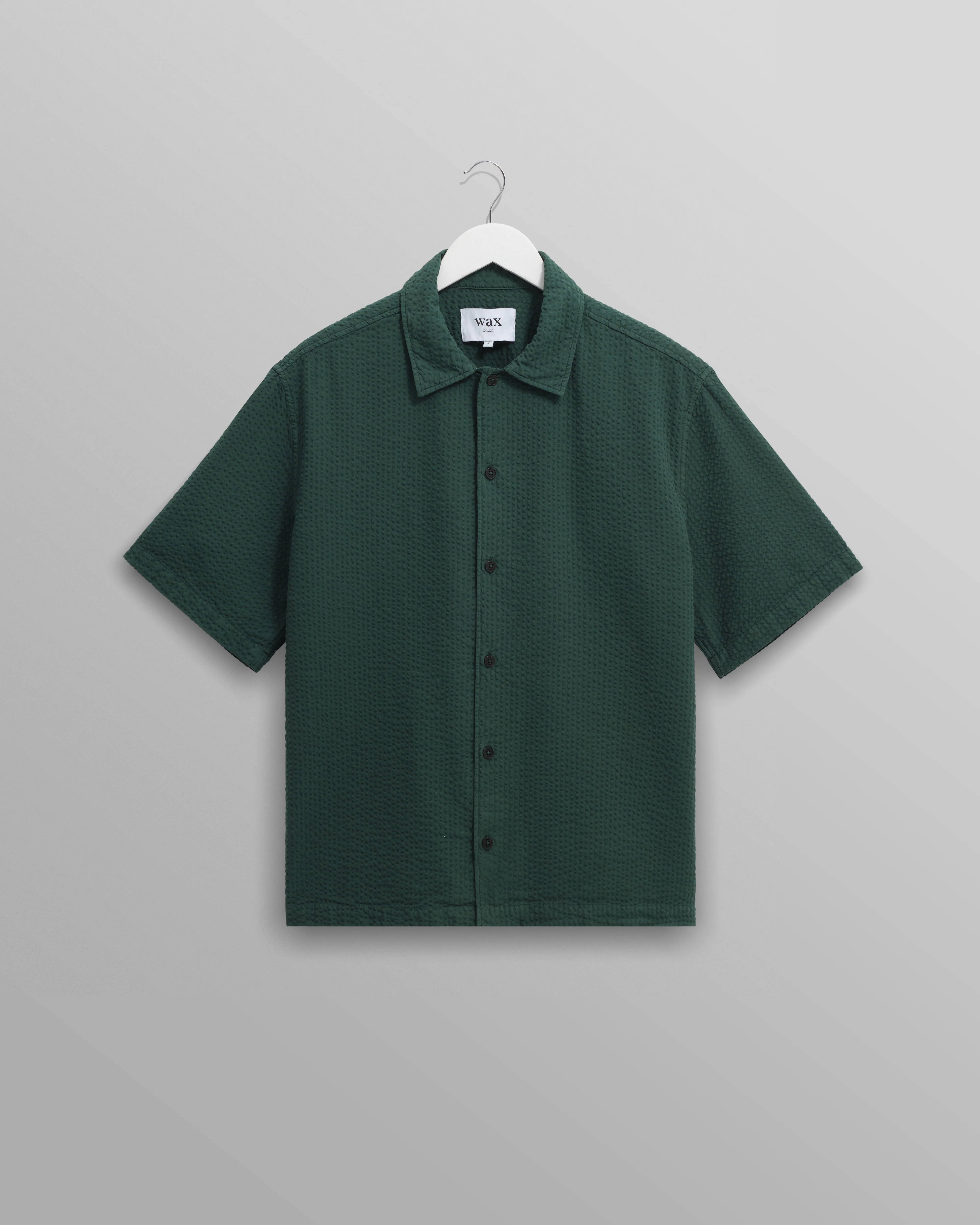 Keats - Forest Green Cotton Seersucker Short-Sleeve Shirt