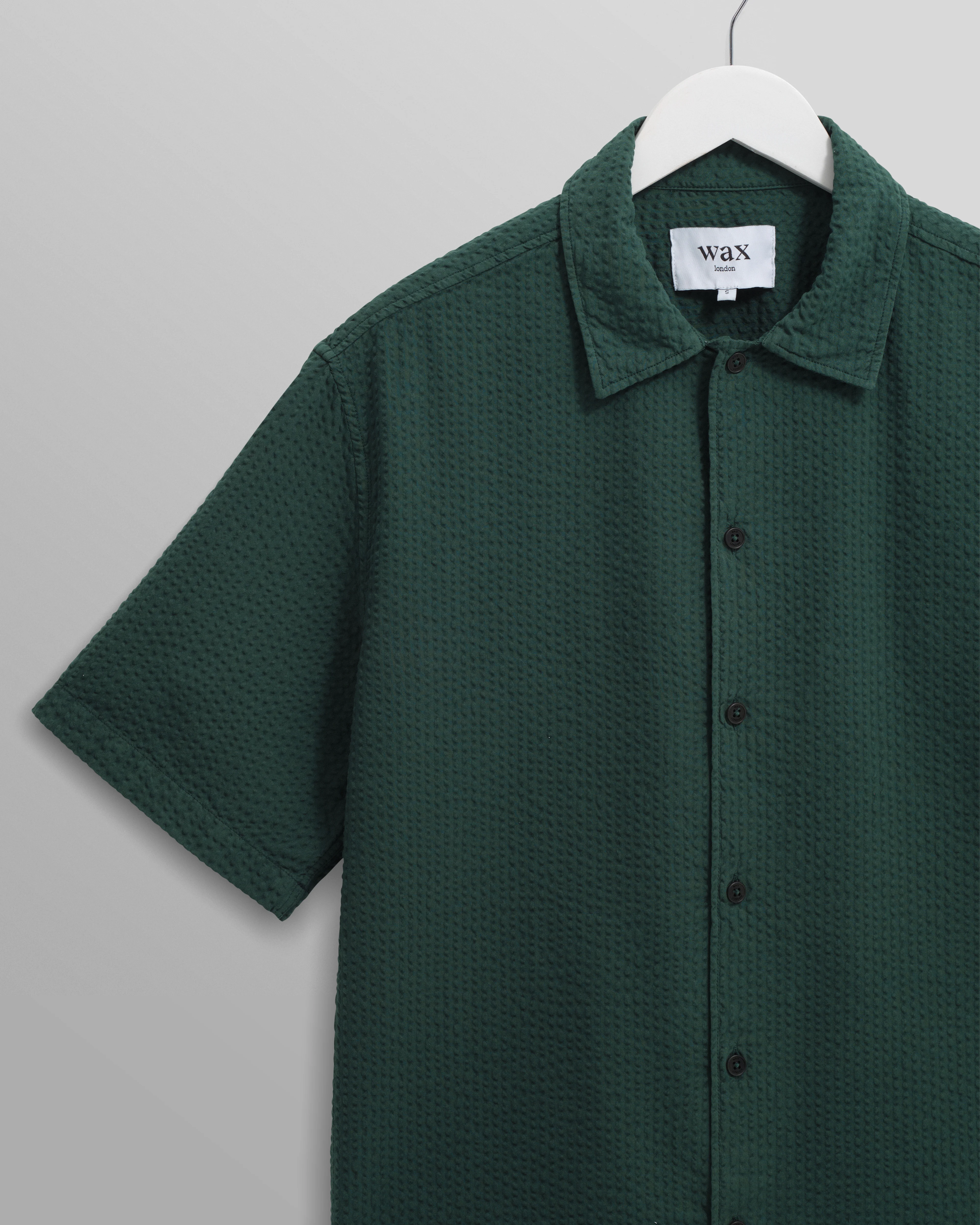 Keats - Forest Green Cotton Seersucker Short-Sleeve Shirt - Image 2