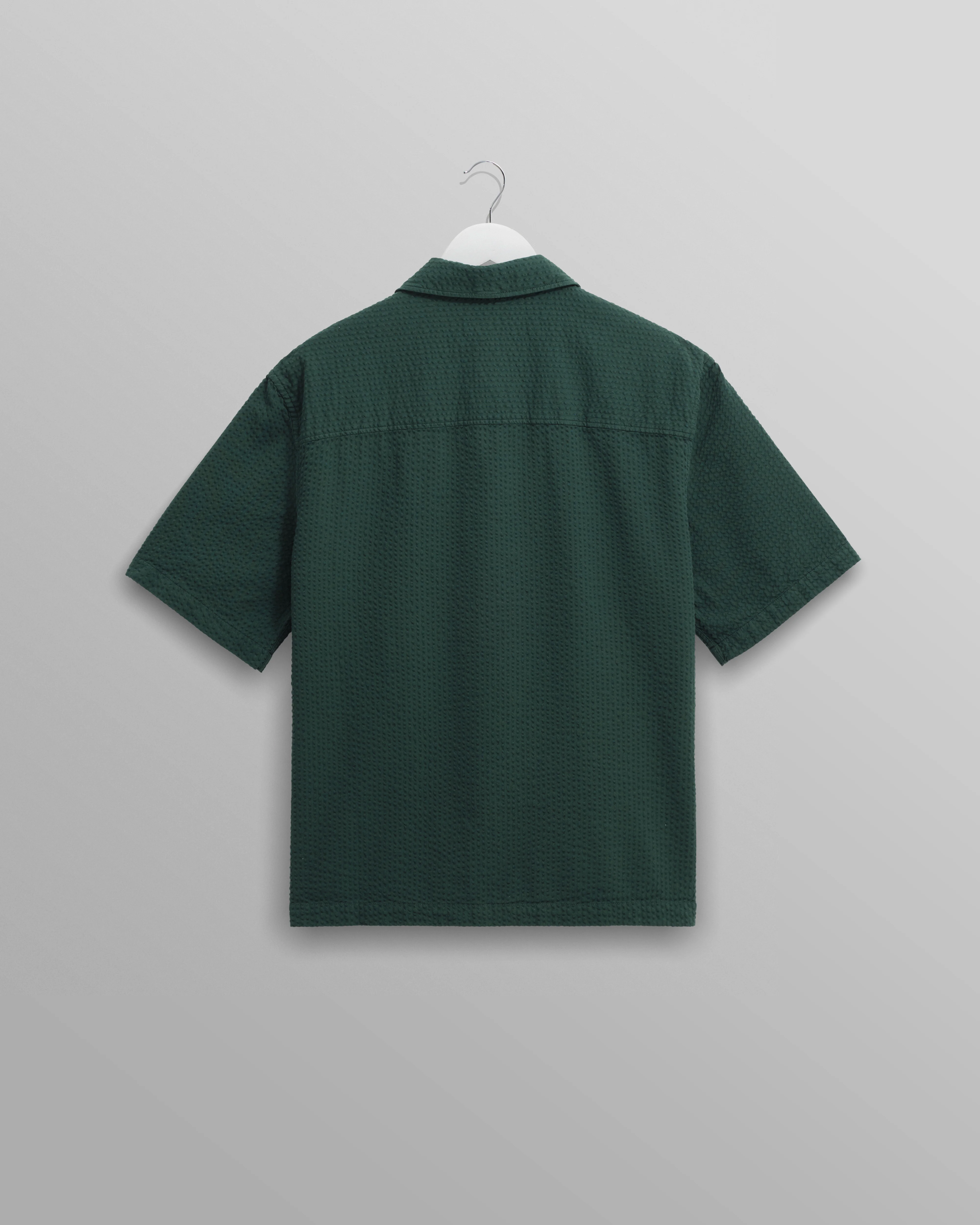 Keats - Forest Green Cotton Seersucker Short-Sleeve Shirt - Image 3