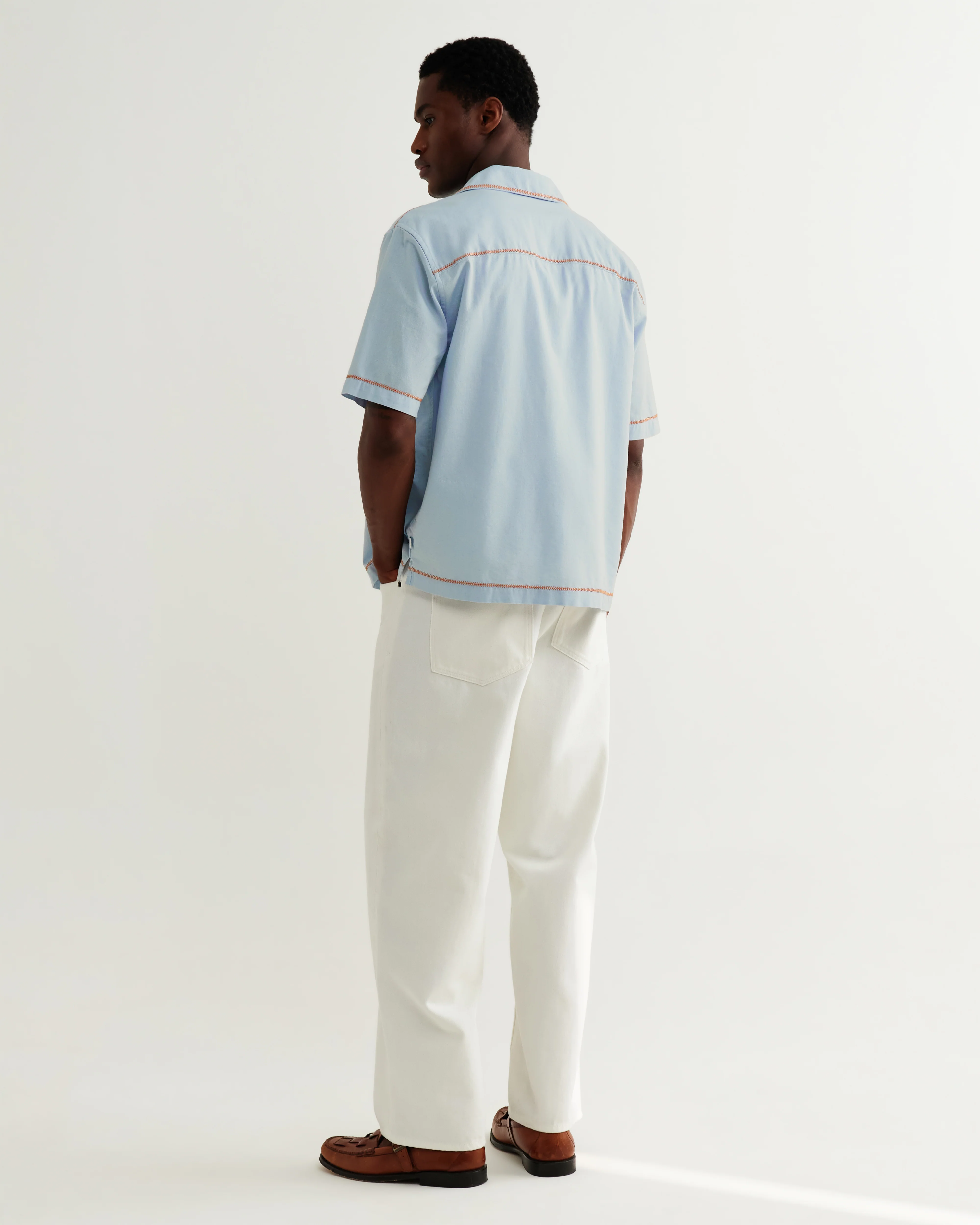Keats - Light Blue And Rust Embroidered Short-Sleeve Shirt - Image 8