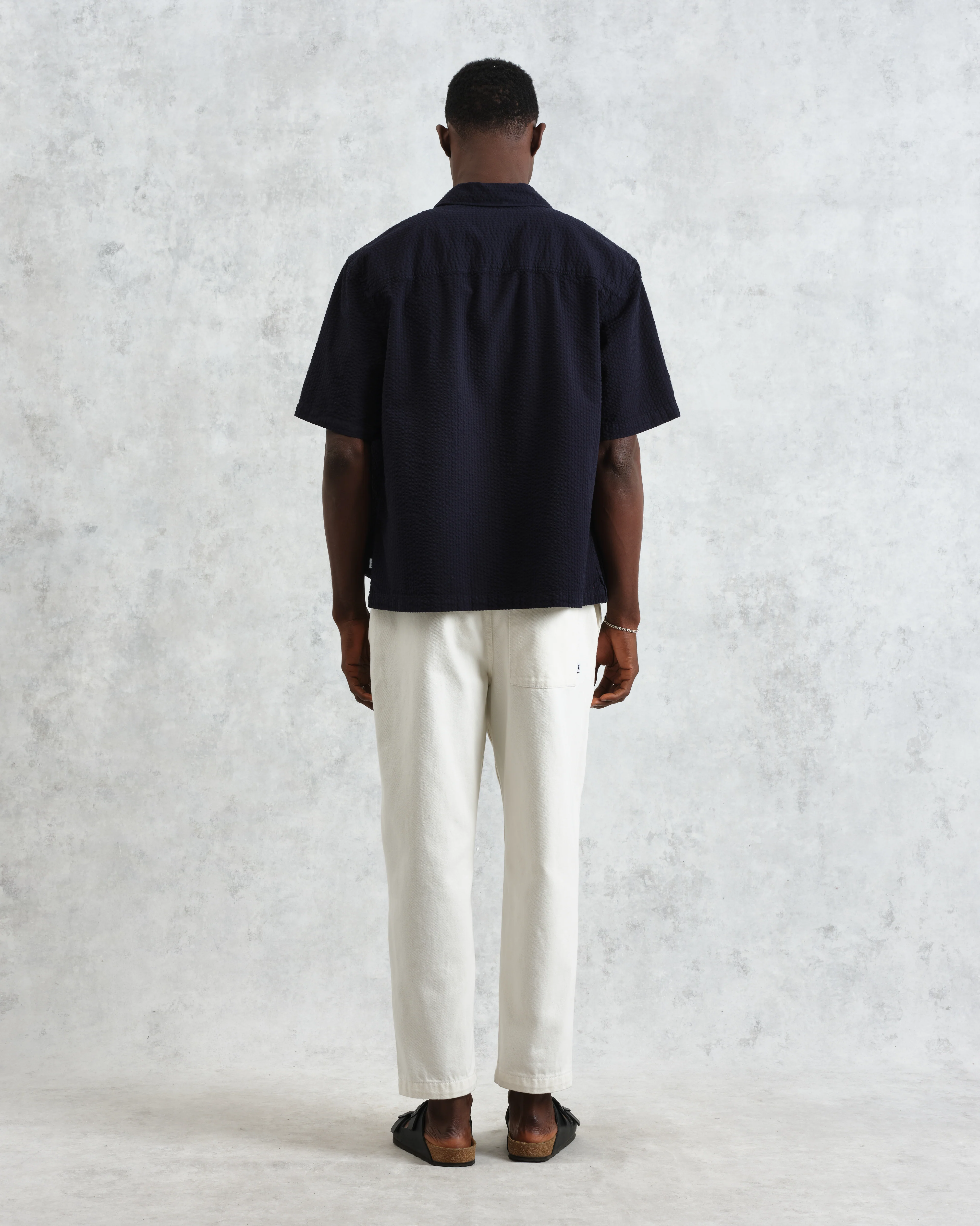 Keats - Navy Cotton Seersucker Short-Sleeve Shirt - Image 7