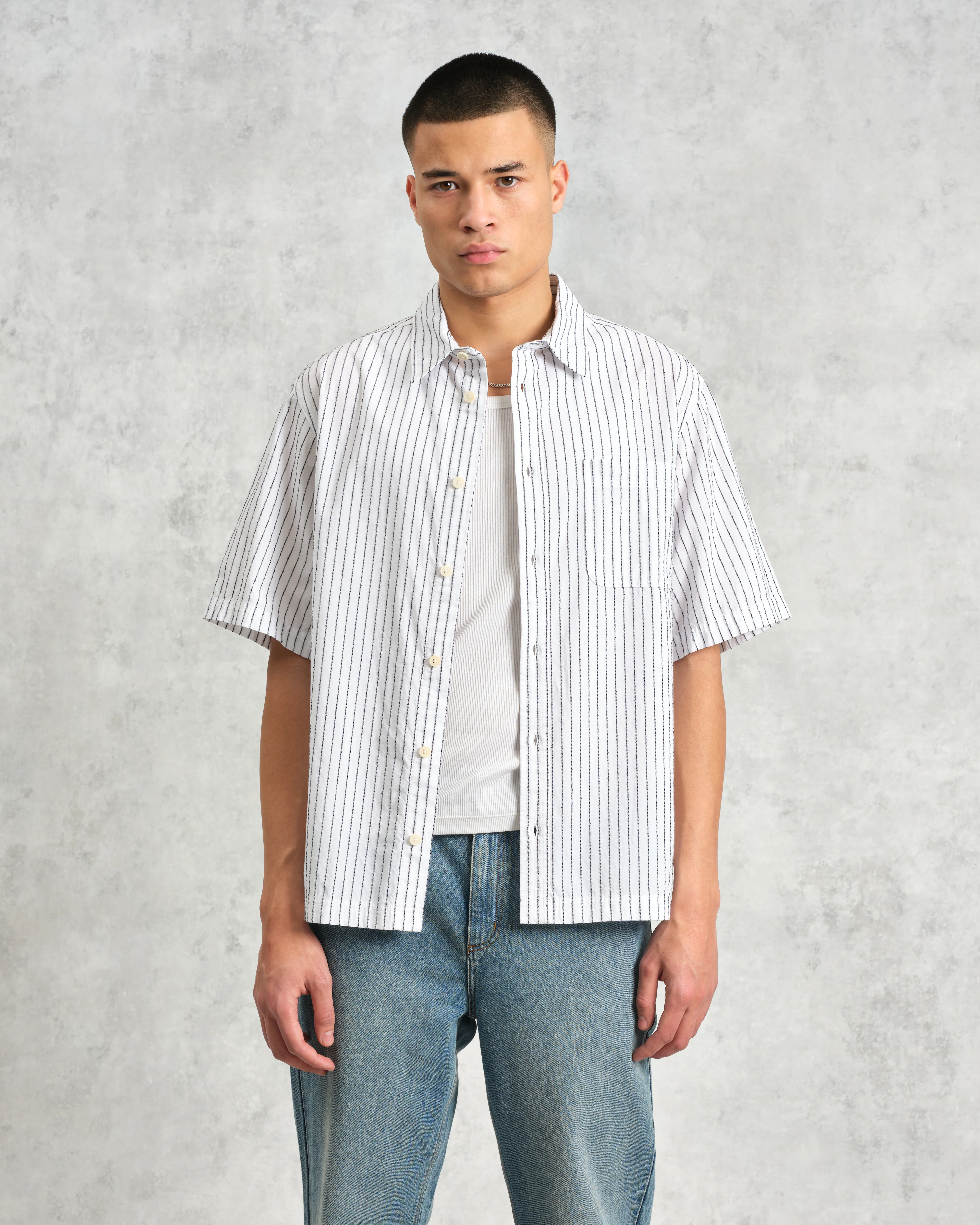 Kew - White Stripe Cotton-Poplin Short-Sleeve Shirt - Image 2