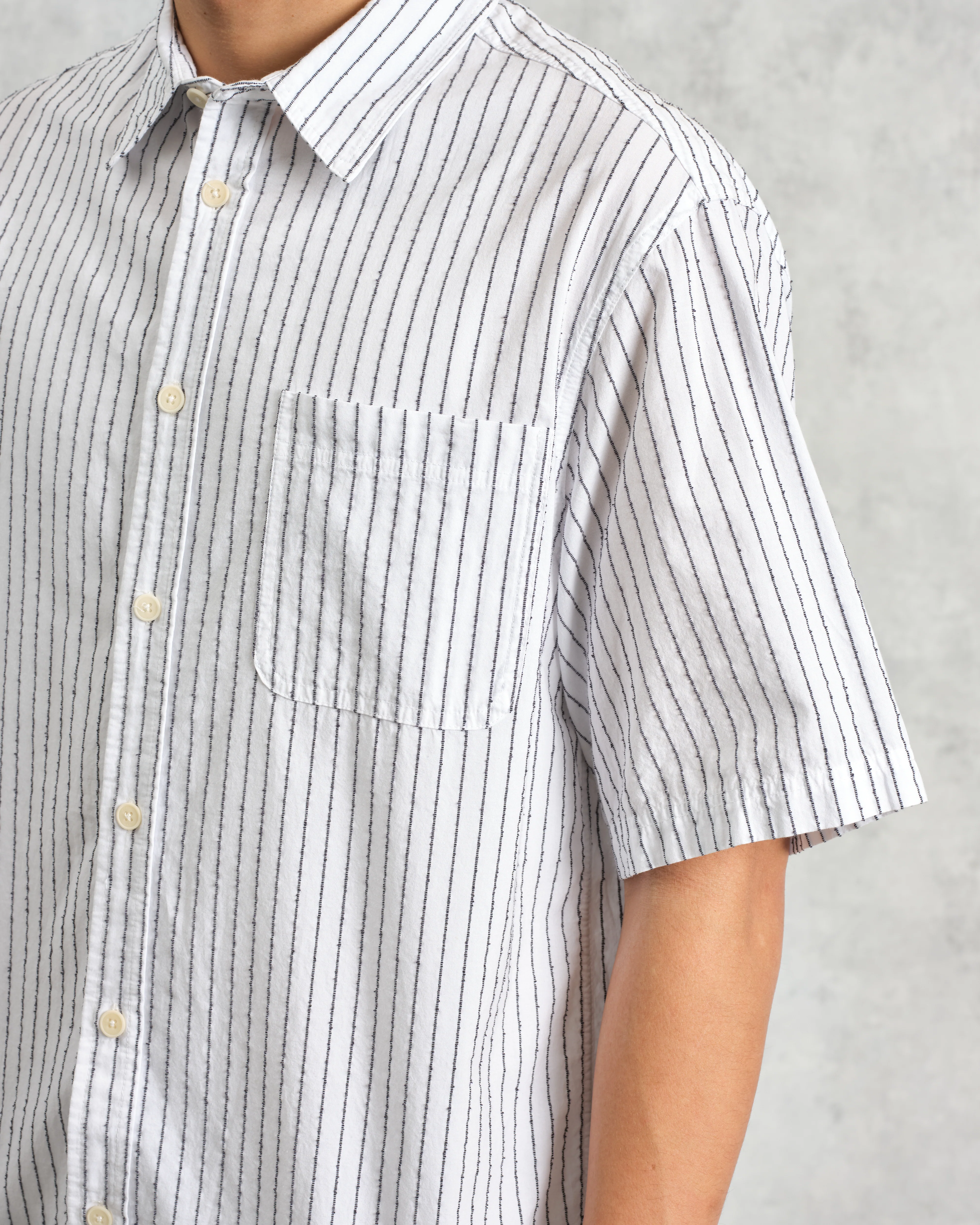 Kew - White Stripe Cotton-Poplin Short-Sleeve Shirt - Image 3