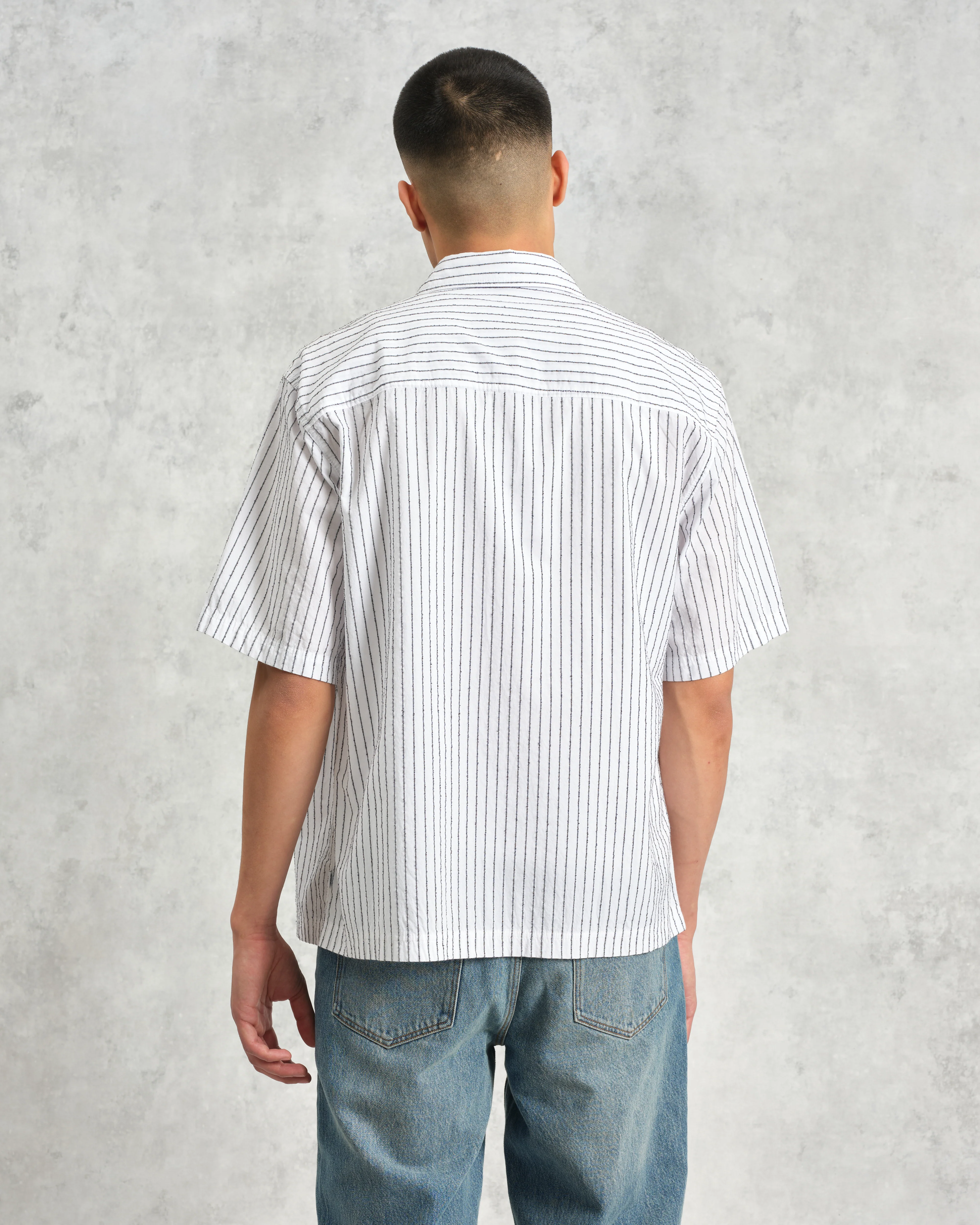 Kew - White Stripe Cotton-Poplin Short-Sleeve Shirt - Image 4