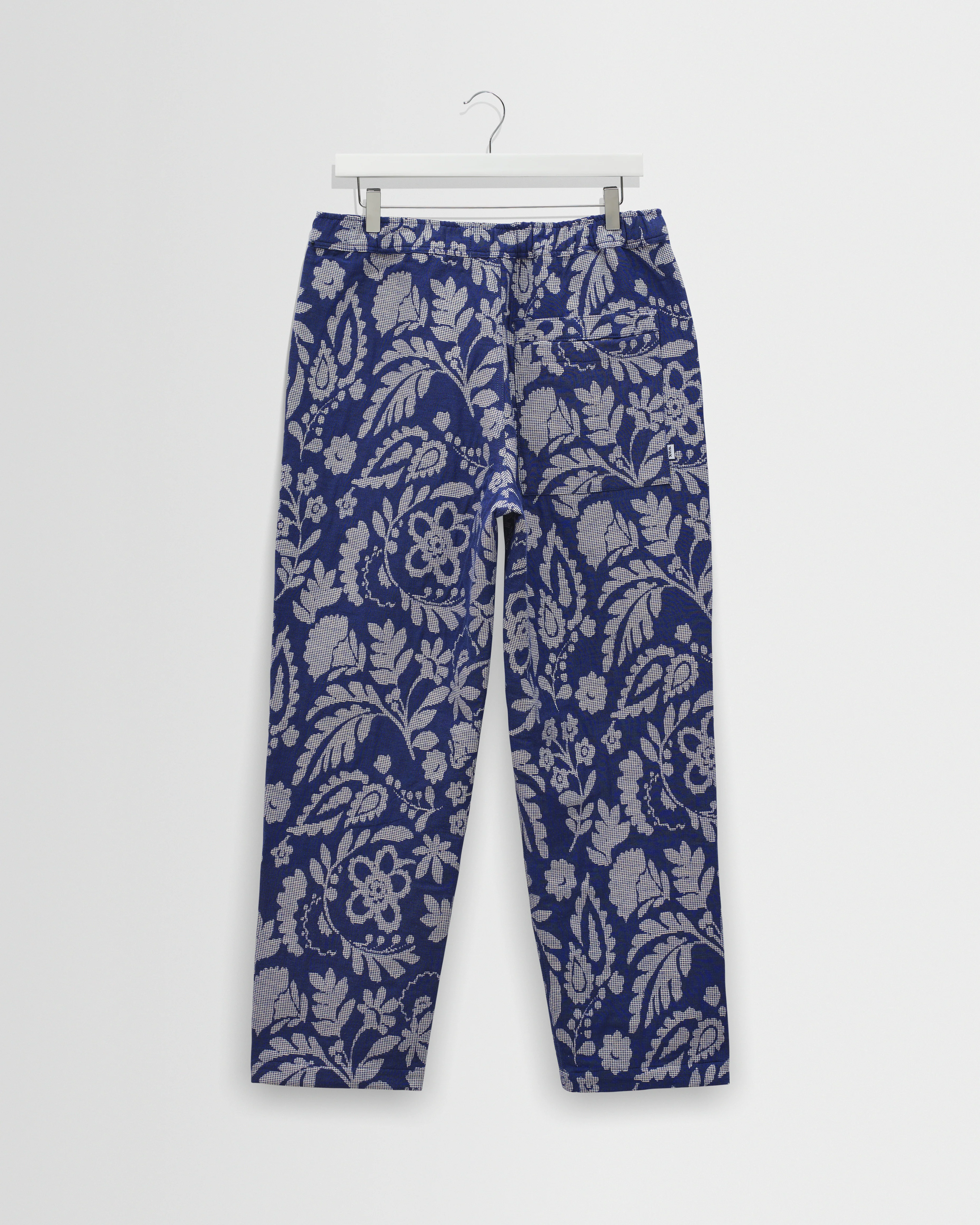 Kurt - Blue And Ecru Floral Jacquard Relaxed Fit Trousers - Image 9