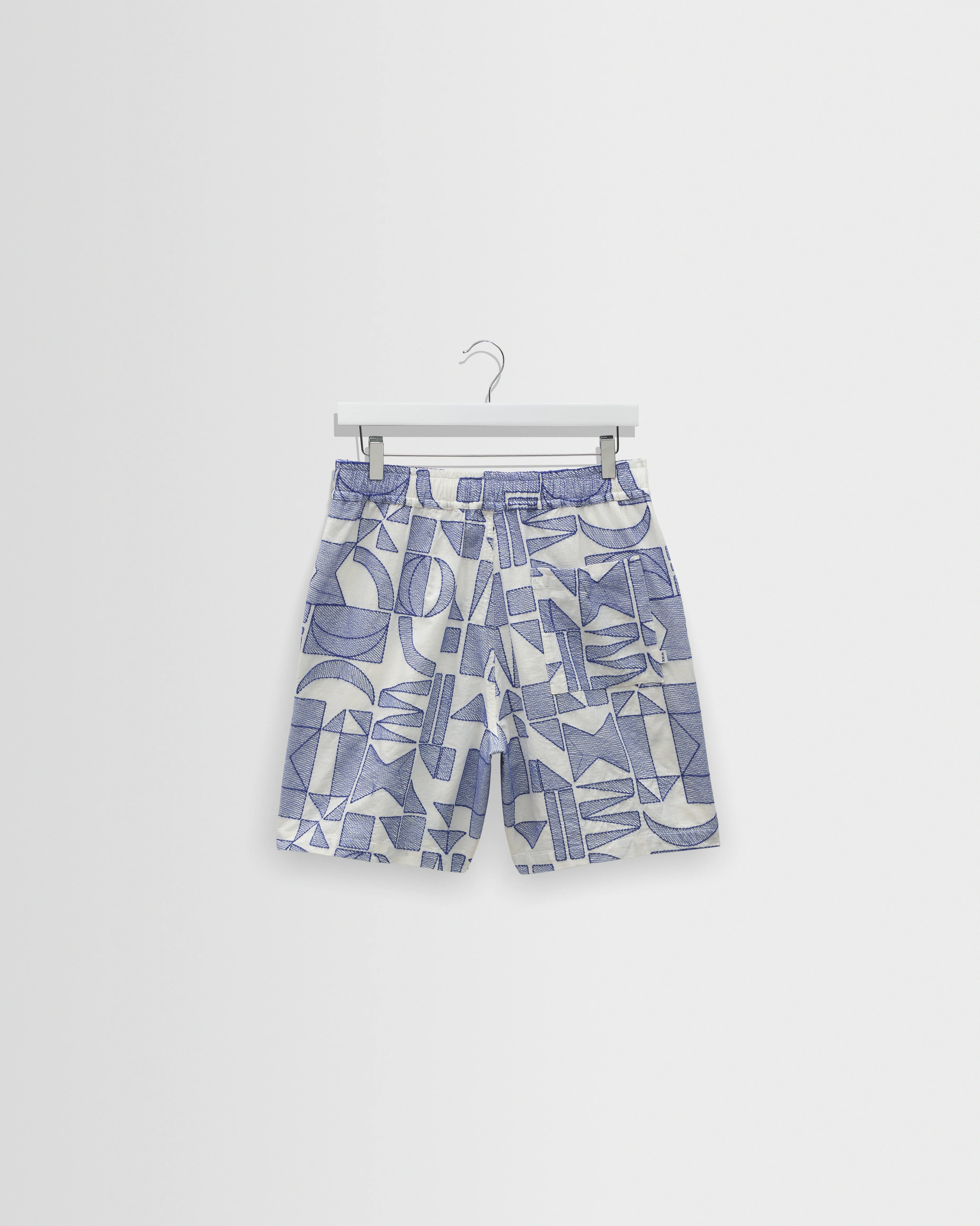 Kurt - Ecru And Blue Geometric Embroidered Shorts - Image 10