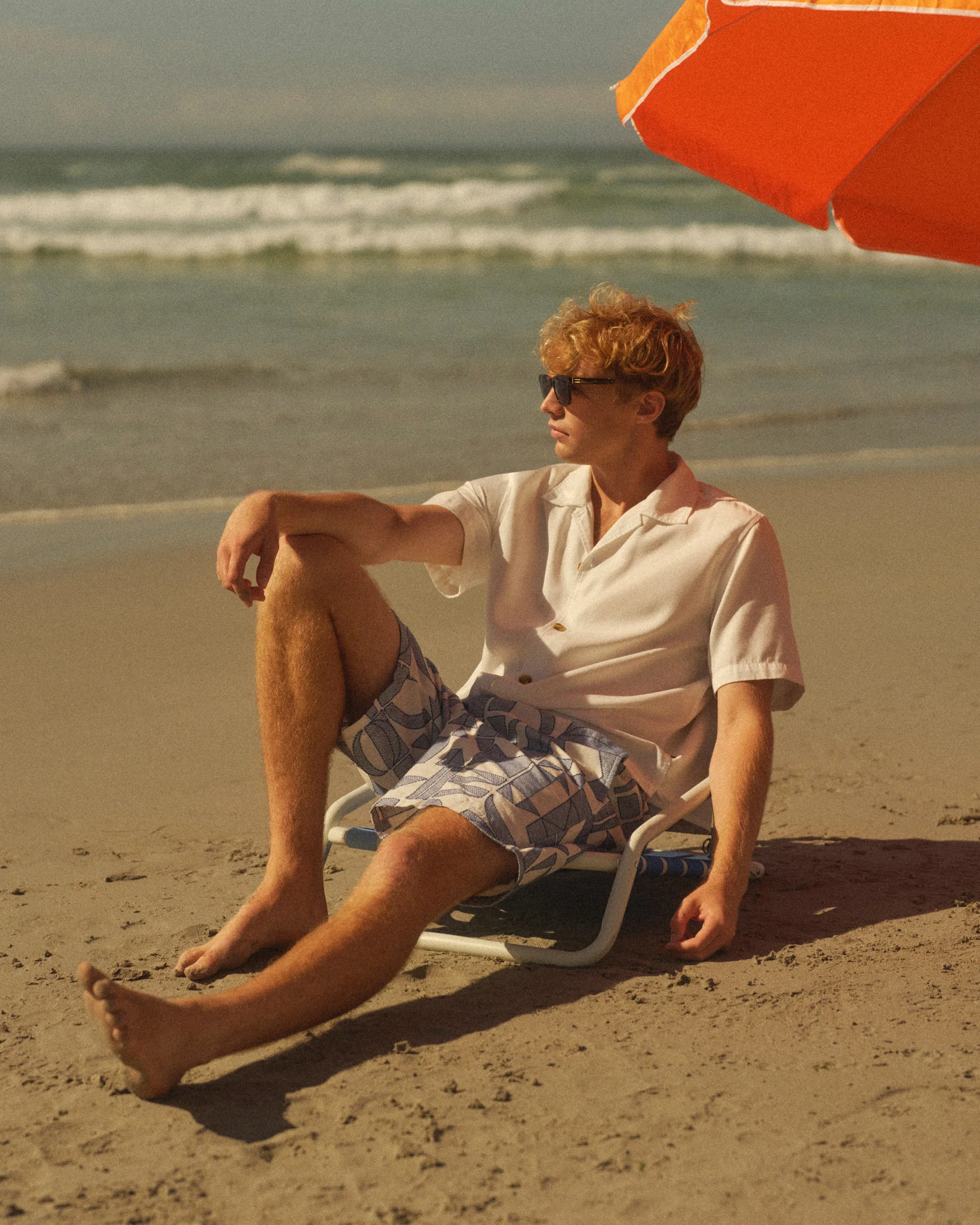 Kurt - Ecru And Blue Geometric Embroidered Shorts - Image 3
