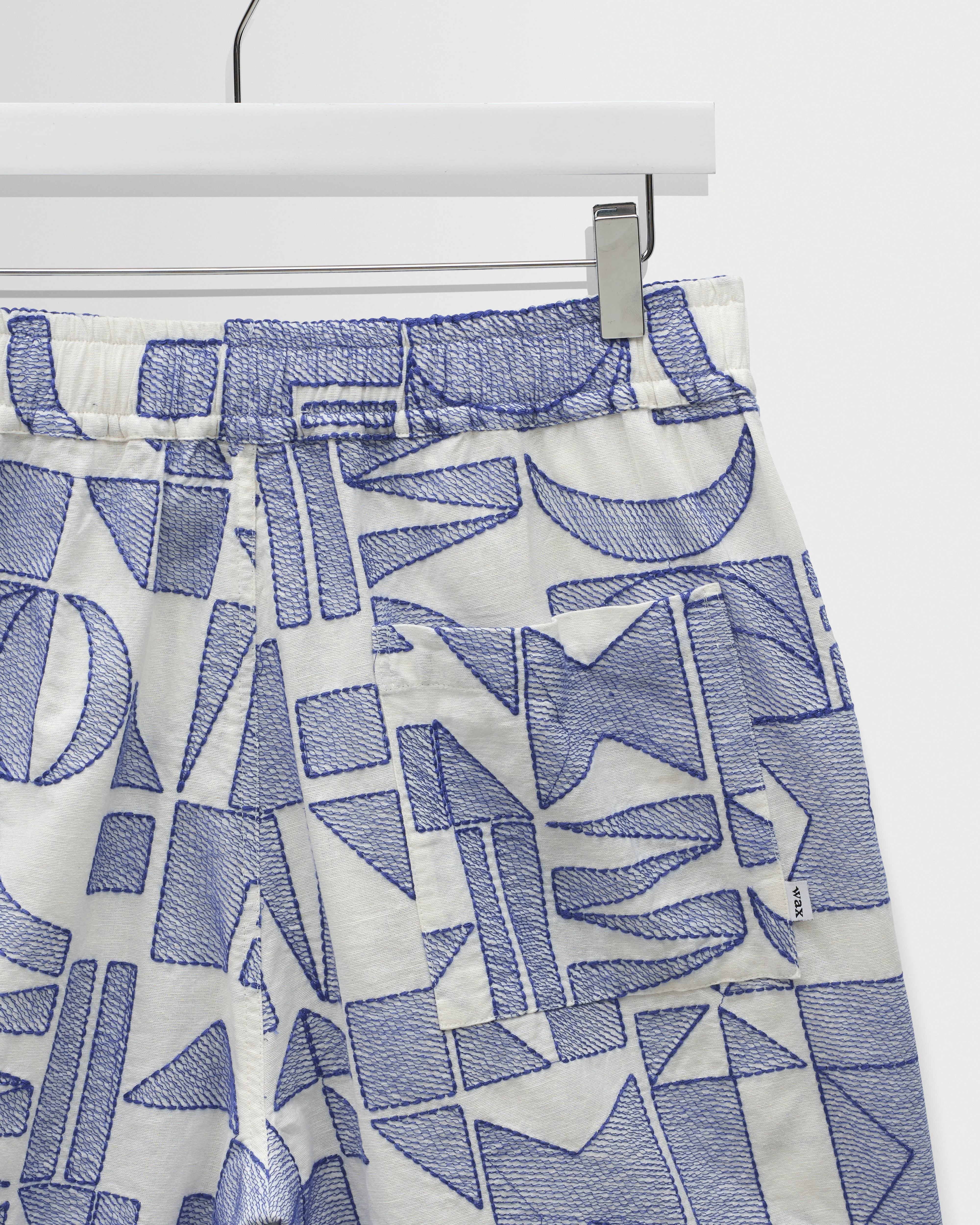 Kurt - Ecru And Blue Geometric Embroidered Shorts - Image 9