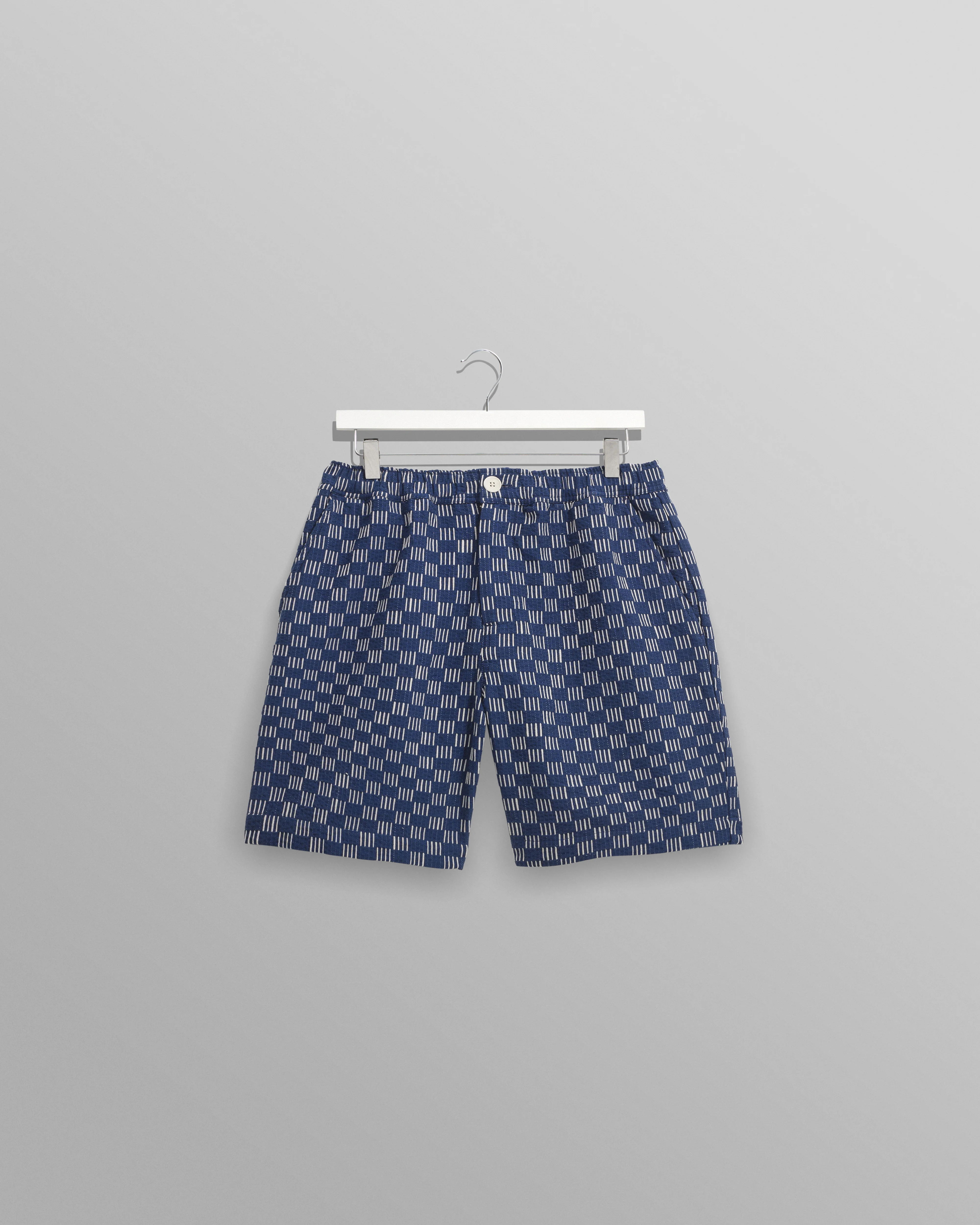 Kurt - Indigo And Ecru Geometric Grid Stitch Shorts