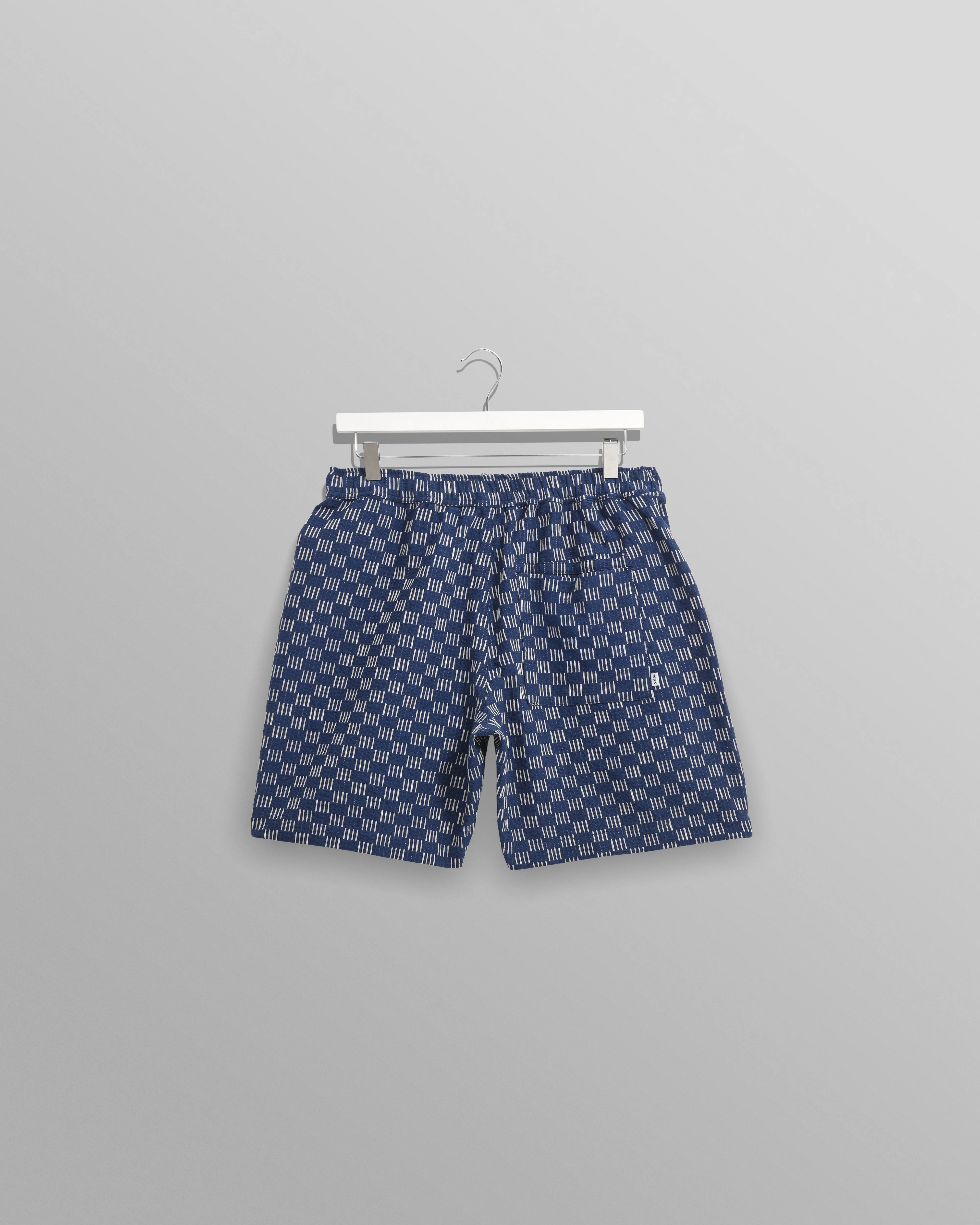 Kurt - Indigo And Ecru Geometric Grid Stitch Shorts - Image 10