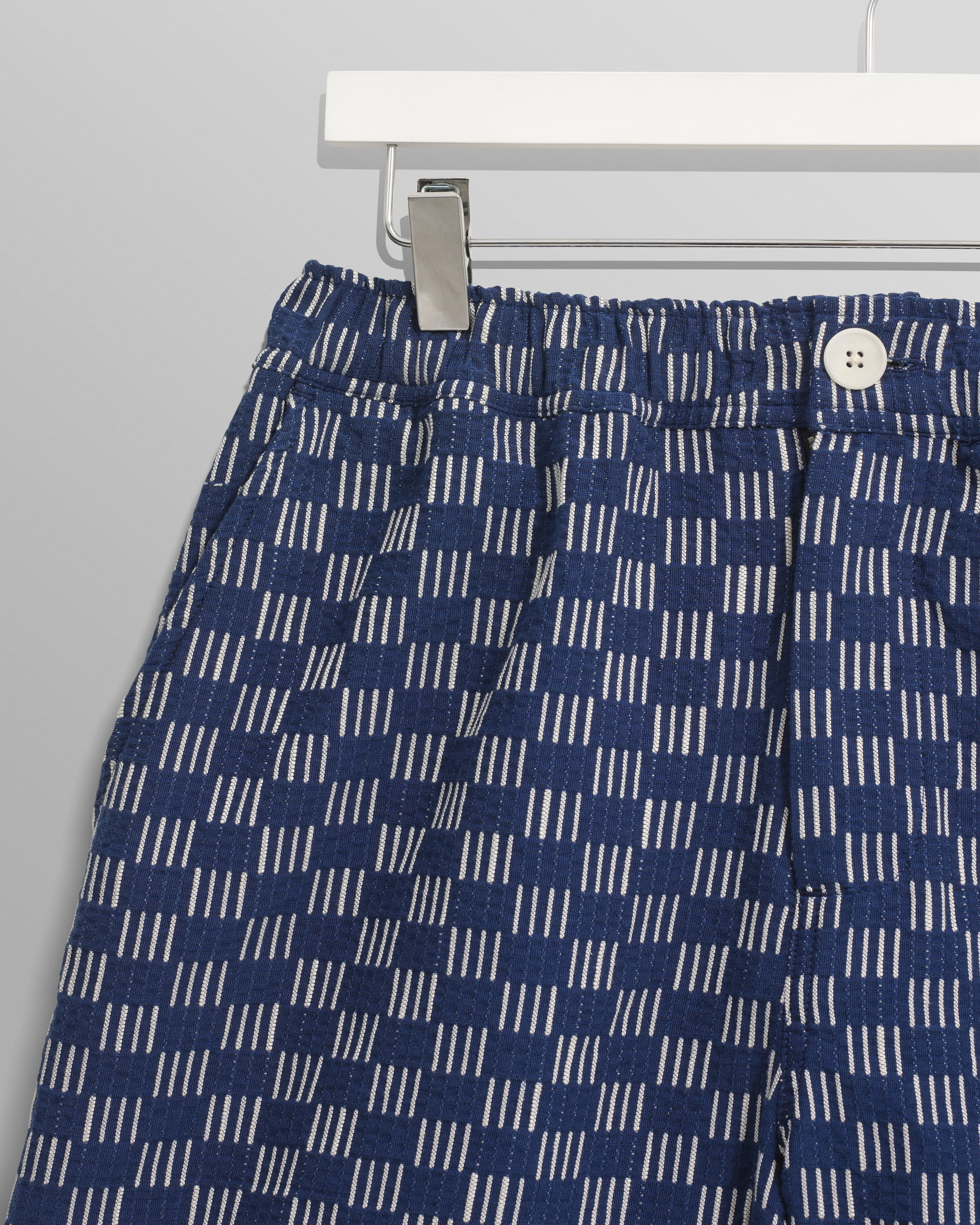 Kurt - Indigo And Ecru Geometric Grid Stitch Shorts - Image 9