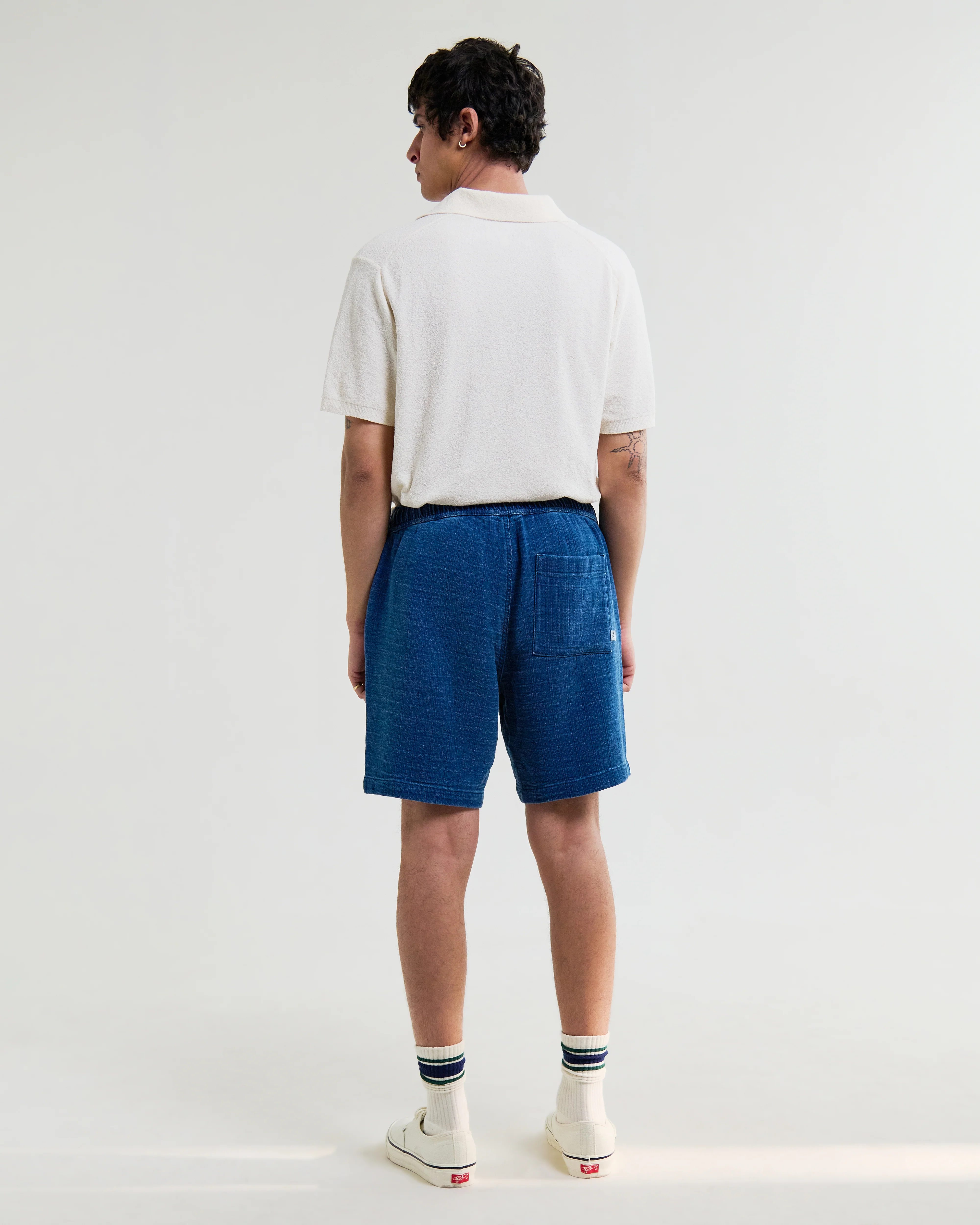 Kurt - Indigo Dobby Textured Organic Cotton Shorts - Image 5