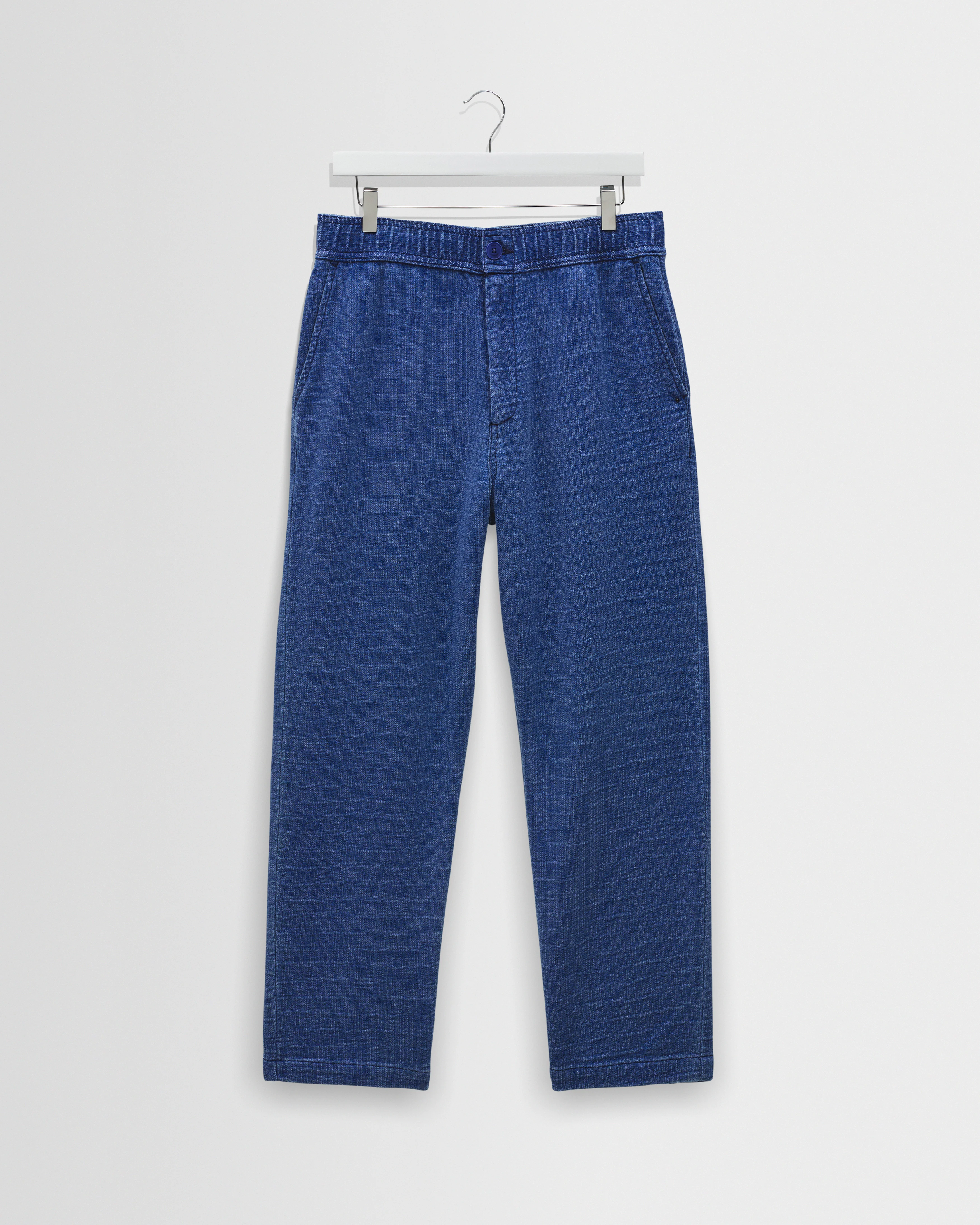 Kurt - Indigo Textured Organic Dobby Cotton Relaxed Fit Trousers