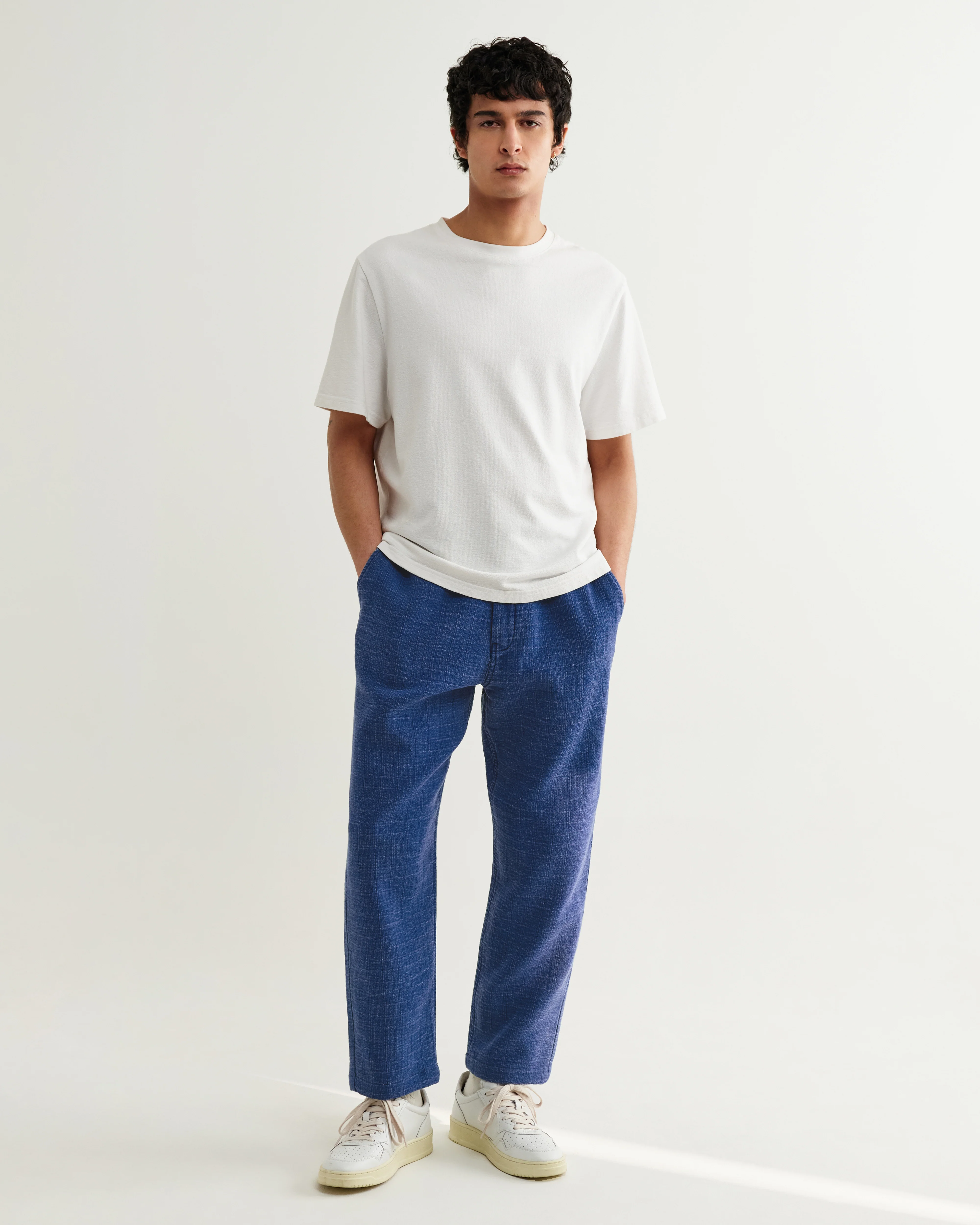 Kurt - Indigo Textured Organic Dobby Cotton Relaxed Fit Trousers - Image 2