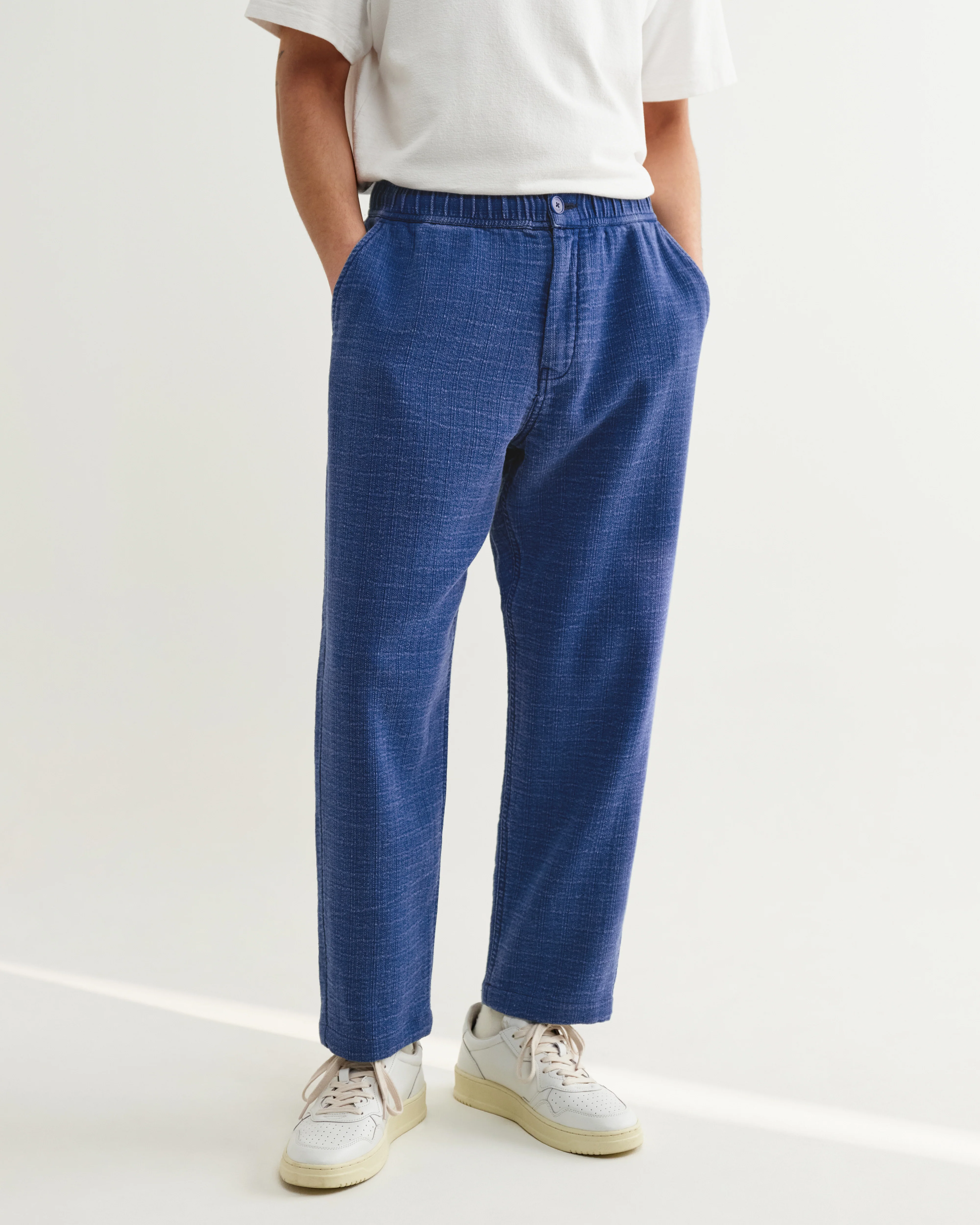 Kurt - Indigo Textured Organic Dobby Cotton Relaxed Fit Trousers - Image 3