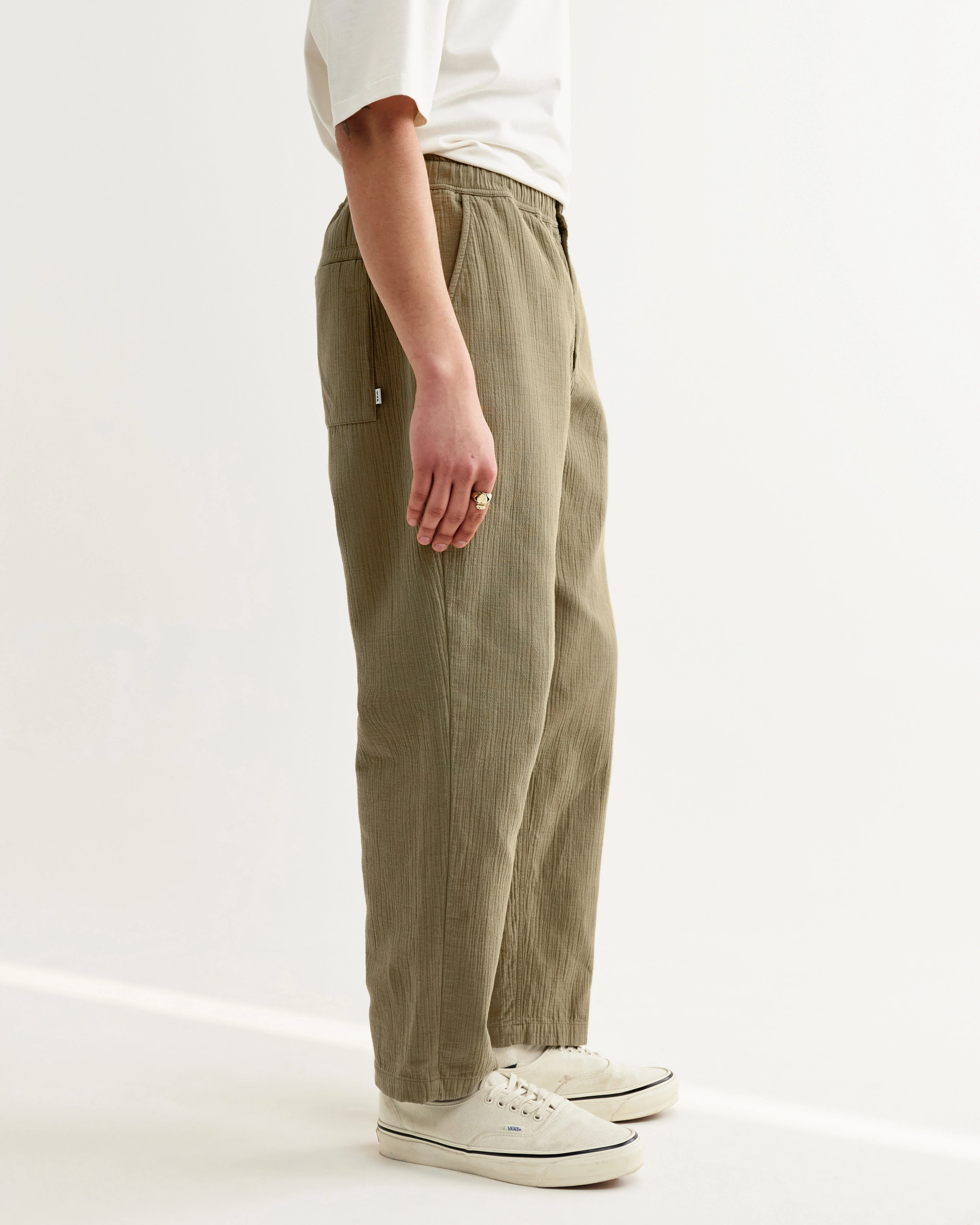 Kurt - Khaki Crinkle Cotton-Linen Relaxed Fit Trousers - Image 4