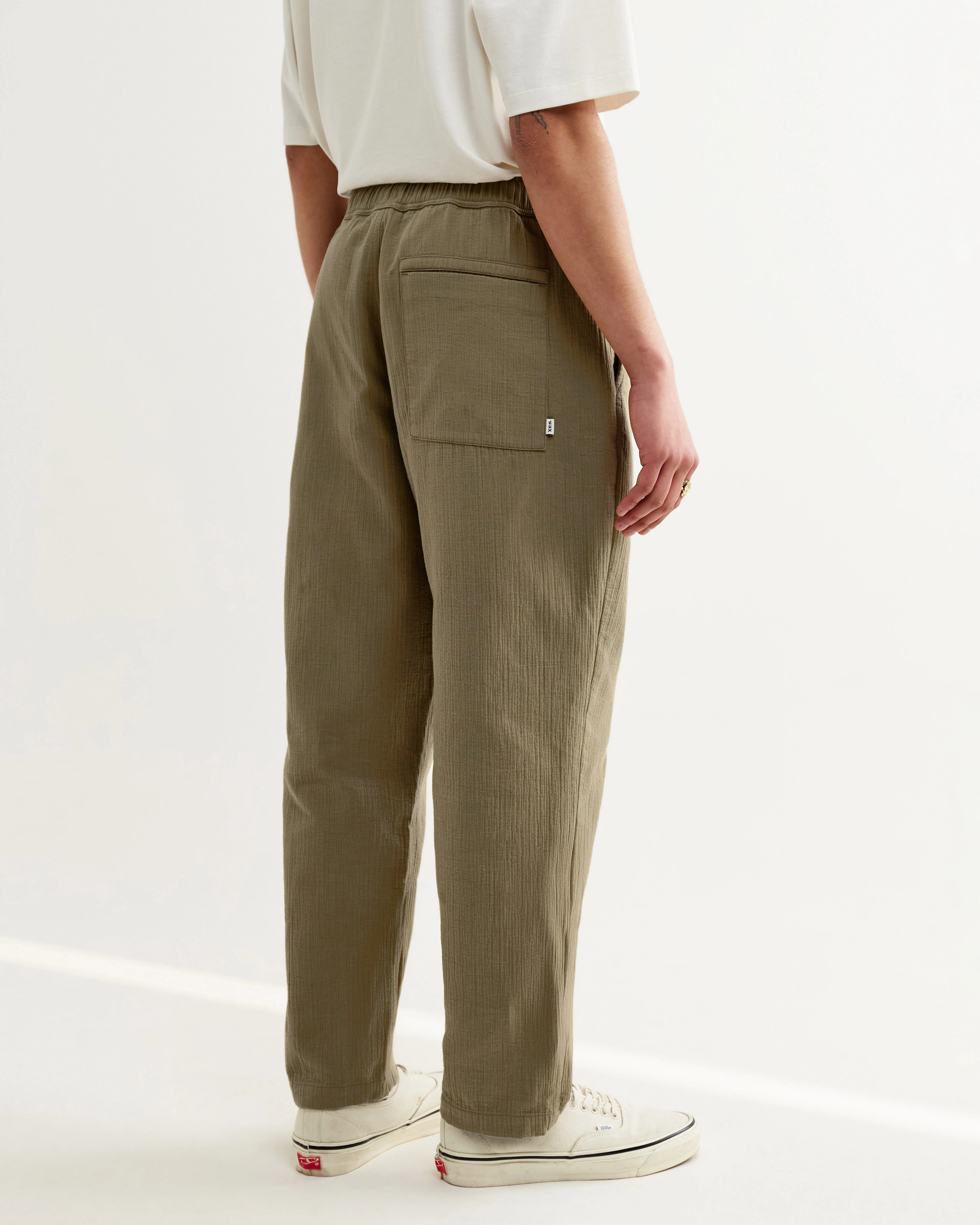 Kurt - Khaki Crinkle Cotton-Linen Relaxed Fit Trousers - Image 5