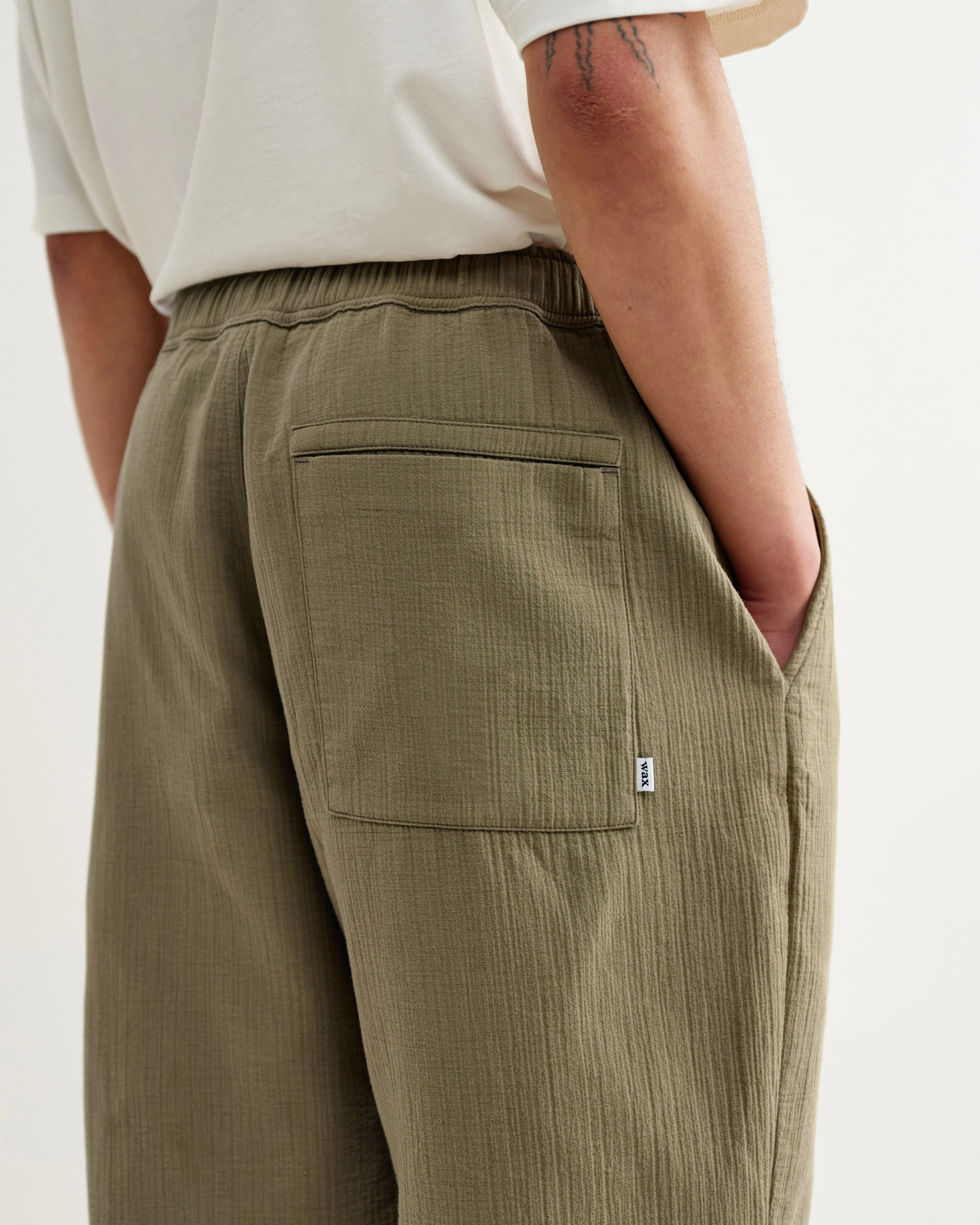 Kurt - Khaki Crinkle Cotton-Linen Relaxed Fit Trousers - Image 6