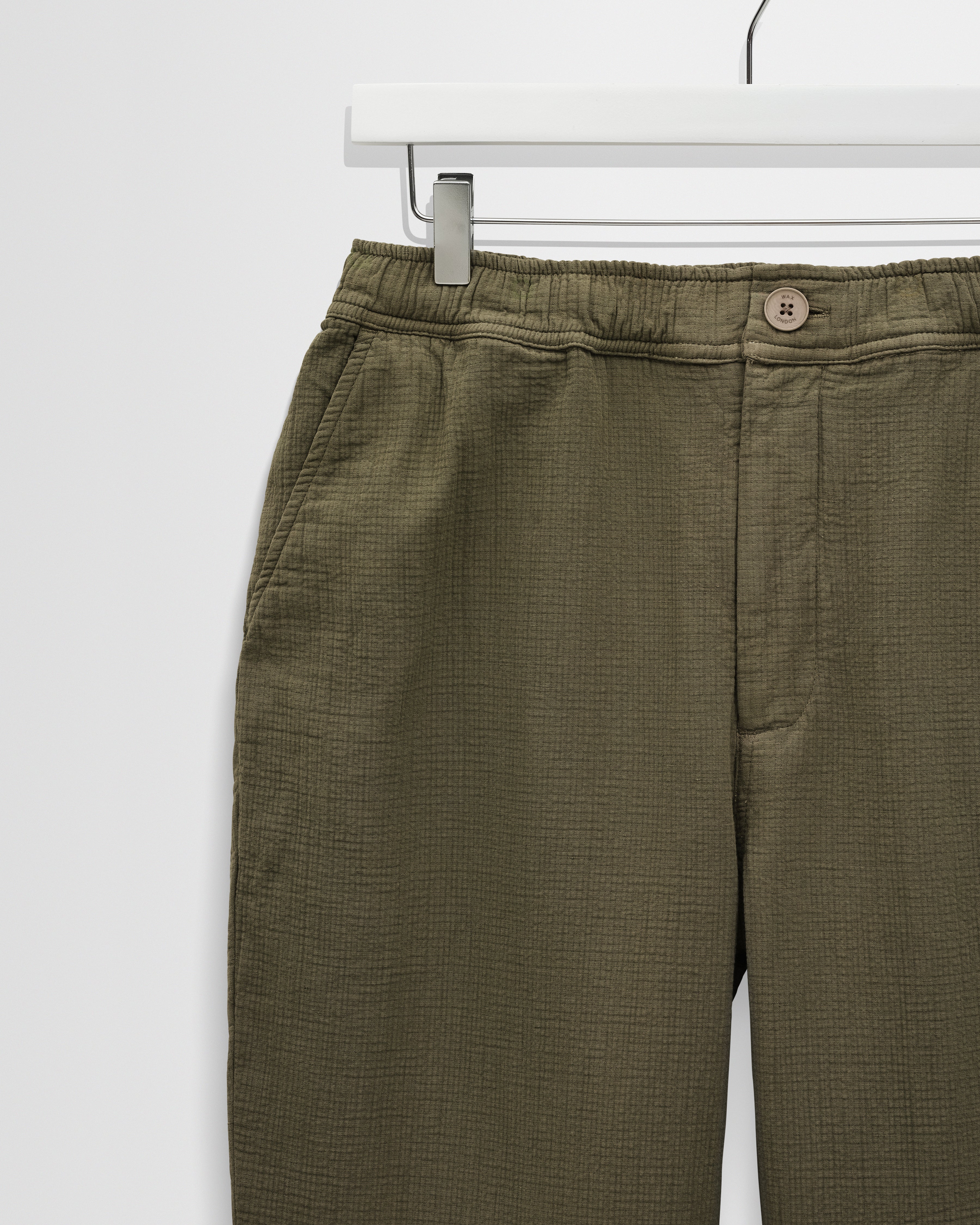 Kurt - Khaki Crinkle Cotton-Linen Relaxed Fit Trousers - Image 7