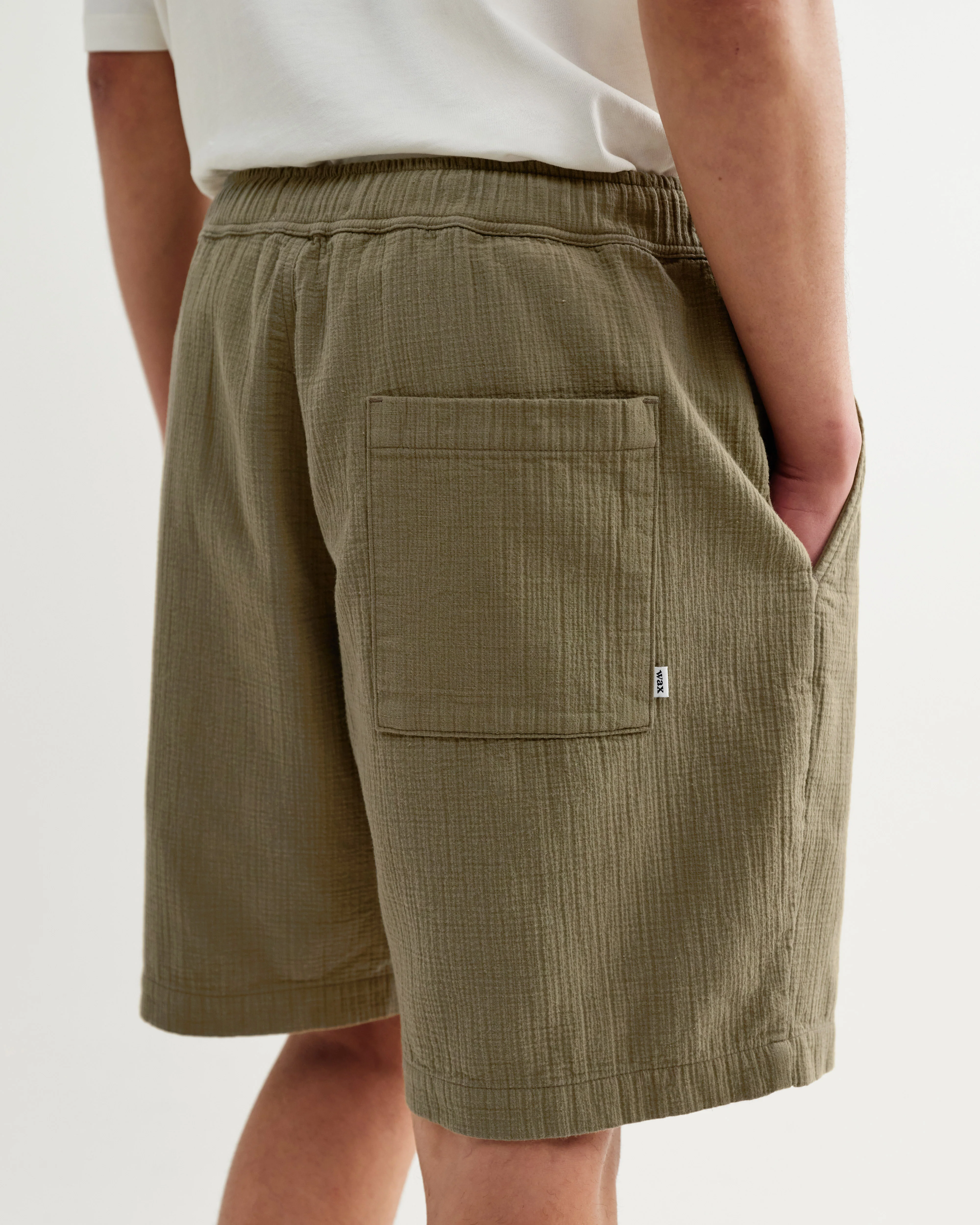 Kurt - Khaki Crinkle Cotton-Linen Shorts - Image 6