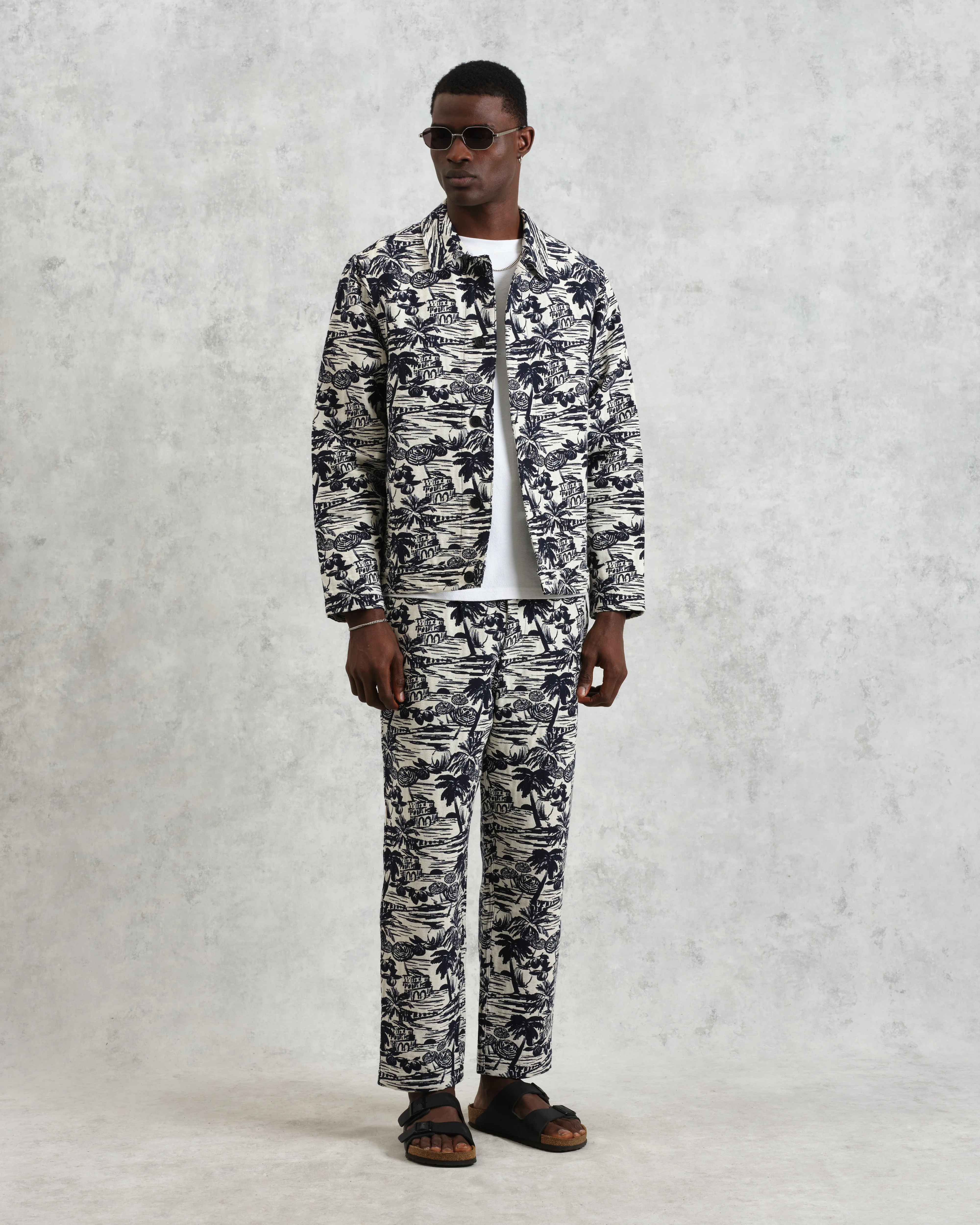 Kurt - Navy And Ecru Beach Jacquard Trousers - Image 2