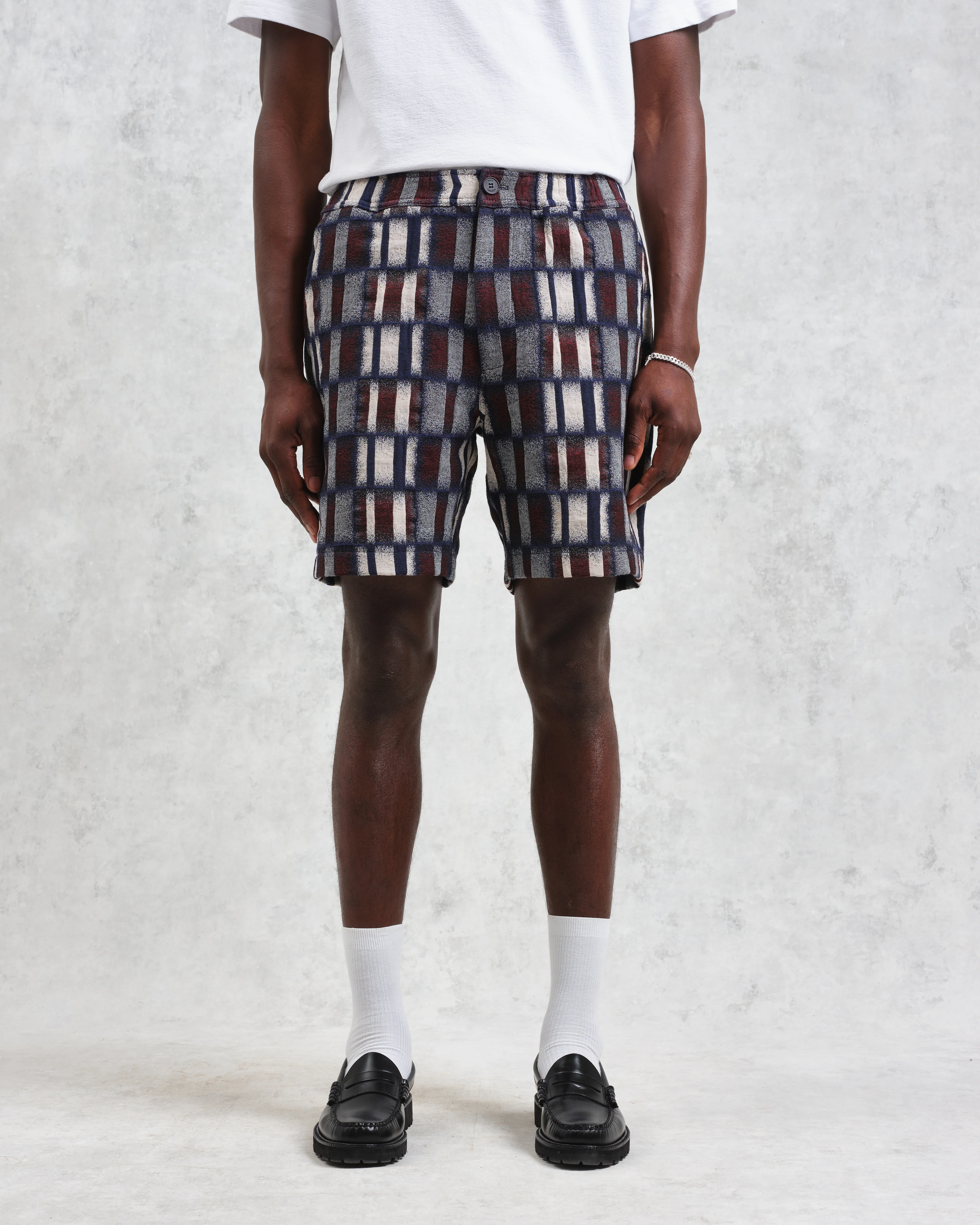 Kurt - Navy And Red Ombre Grid Shorts - Image 3