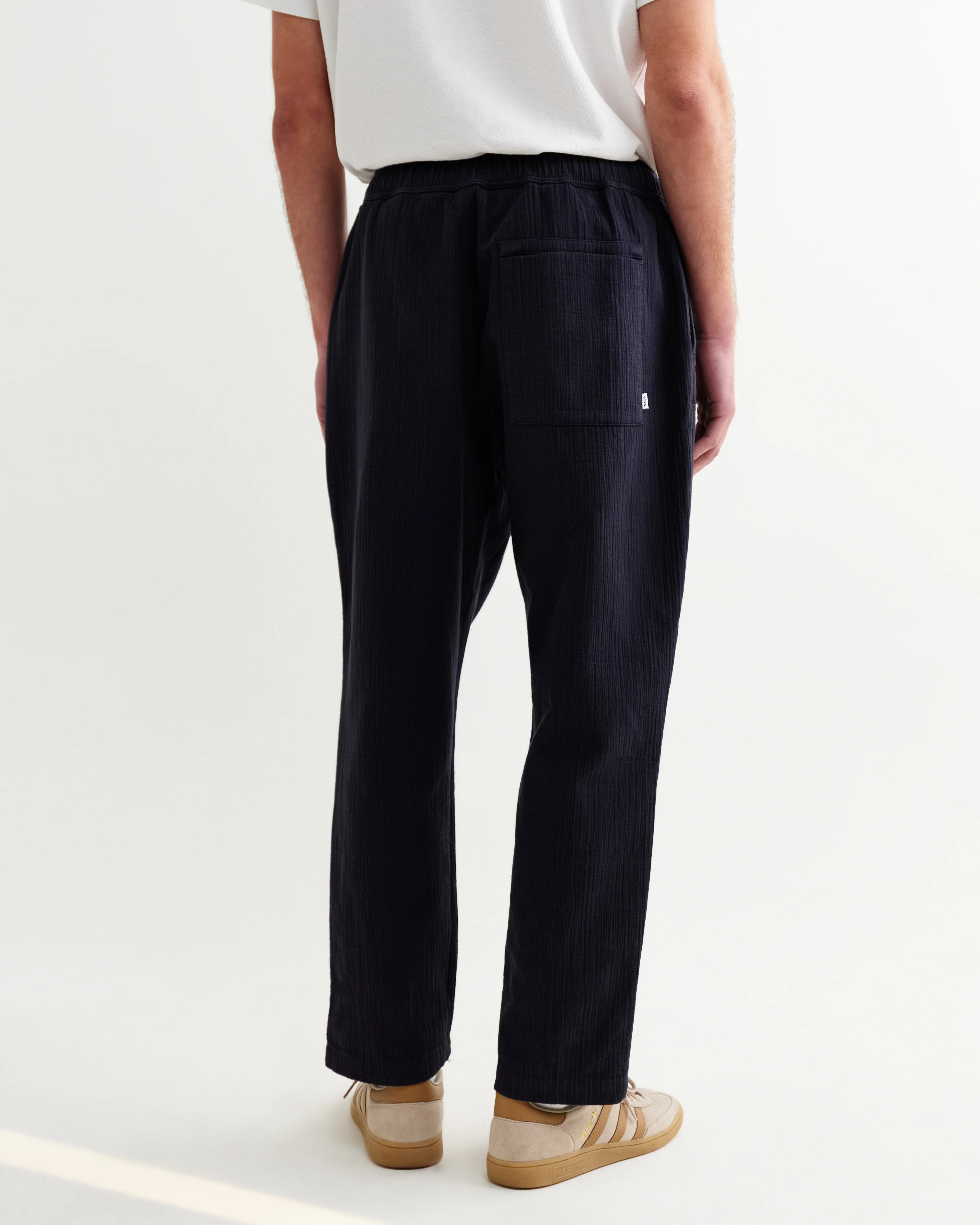 Kurt - Navy Crinkle Cotton-Linen Relaxed Fit Trousers - Image 6