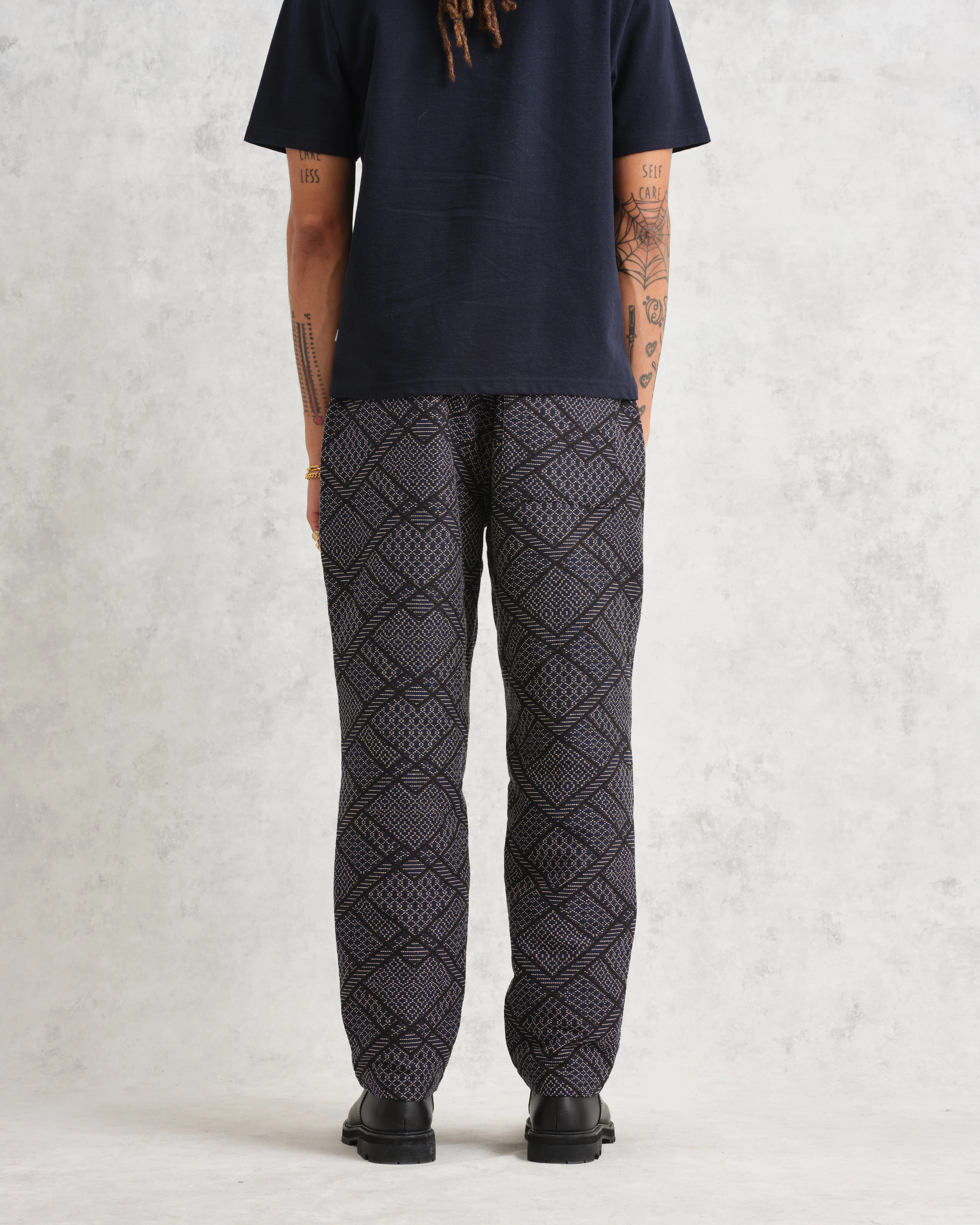 Kurt - Navy Diamond Stitch Jacquard Trousers - Image 6