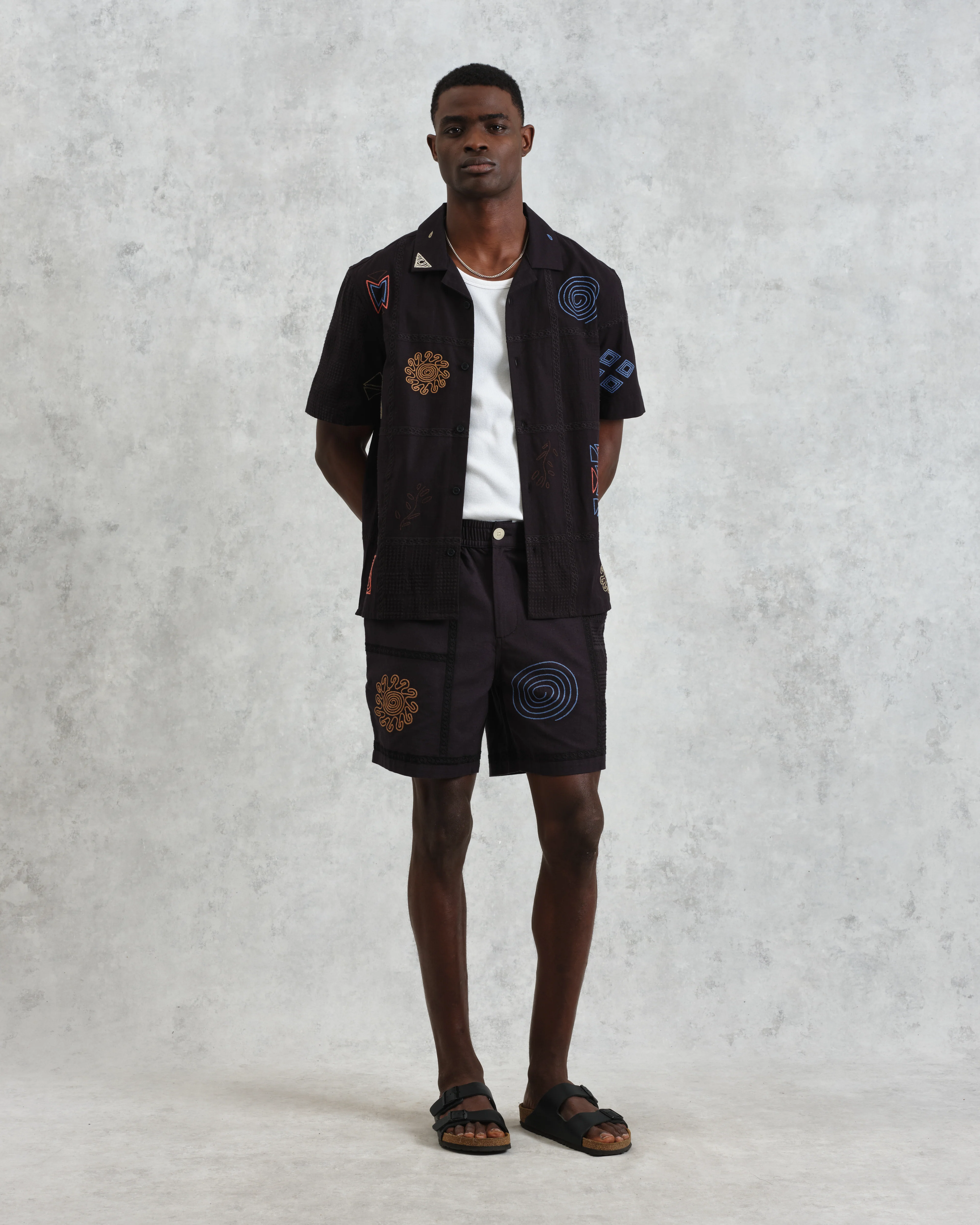 Kurt - Navy Doodle Embroidered Shorts - Image 2