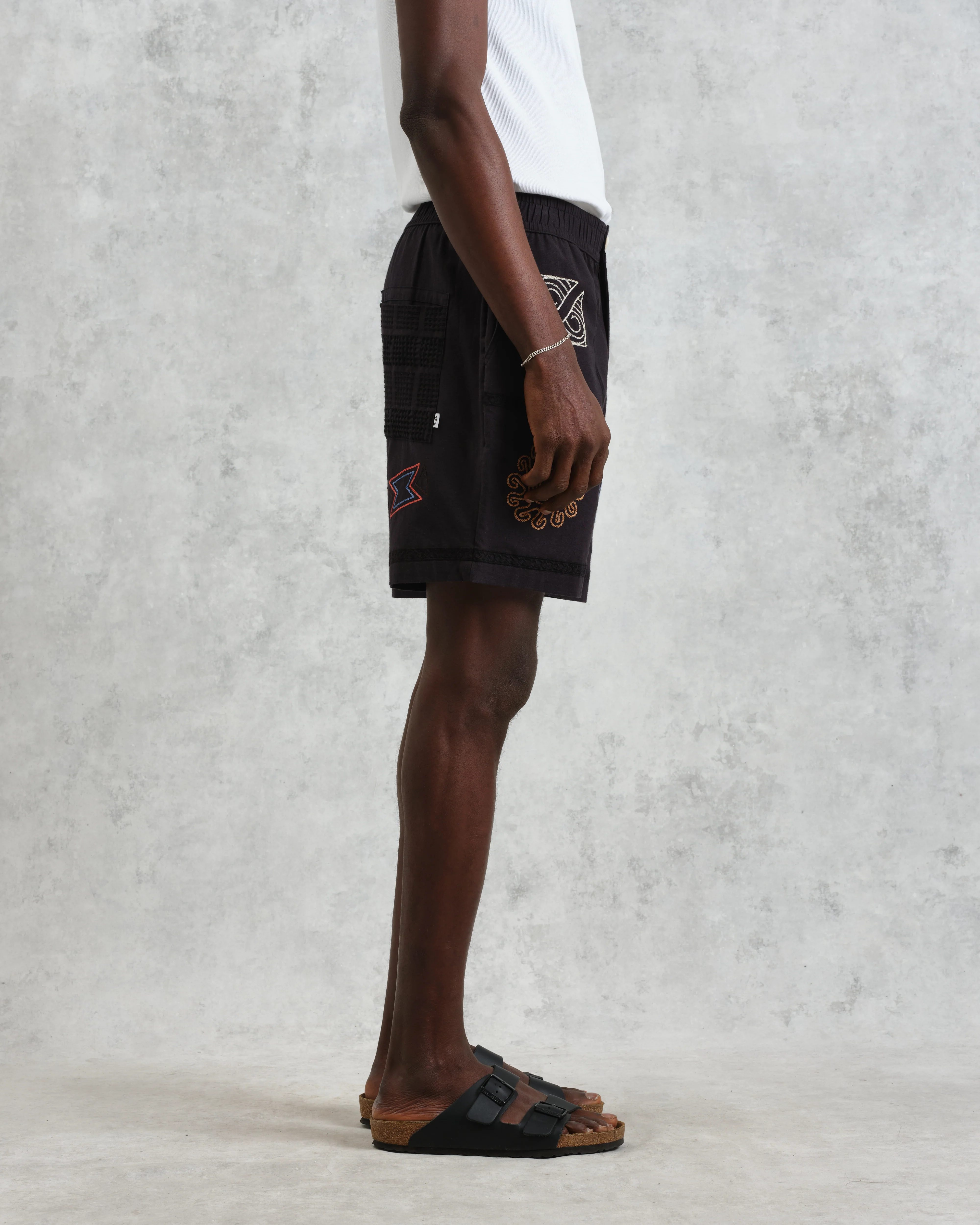 Kurt - Navy Doodle Embroidered Shorts - Image 4