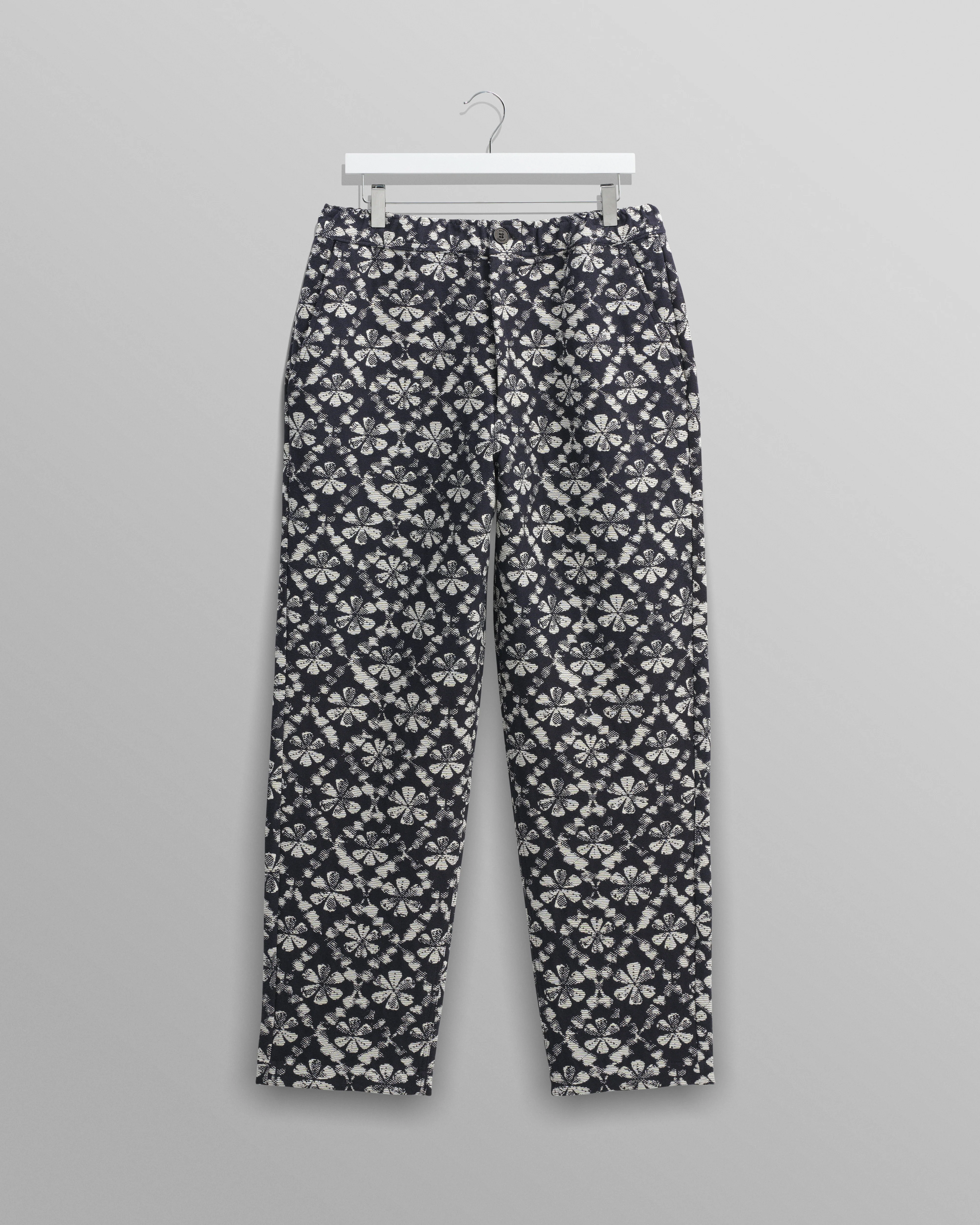 Kurt - Navy Flower Stamp Jacquard Trousers