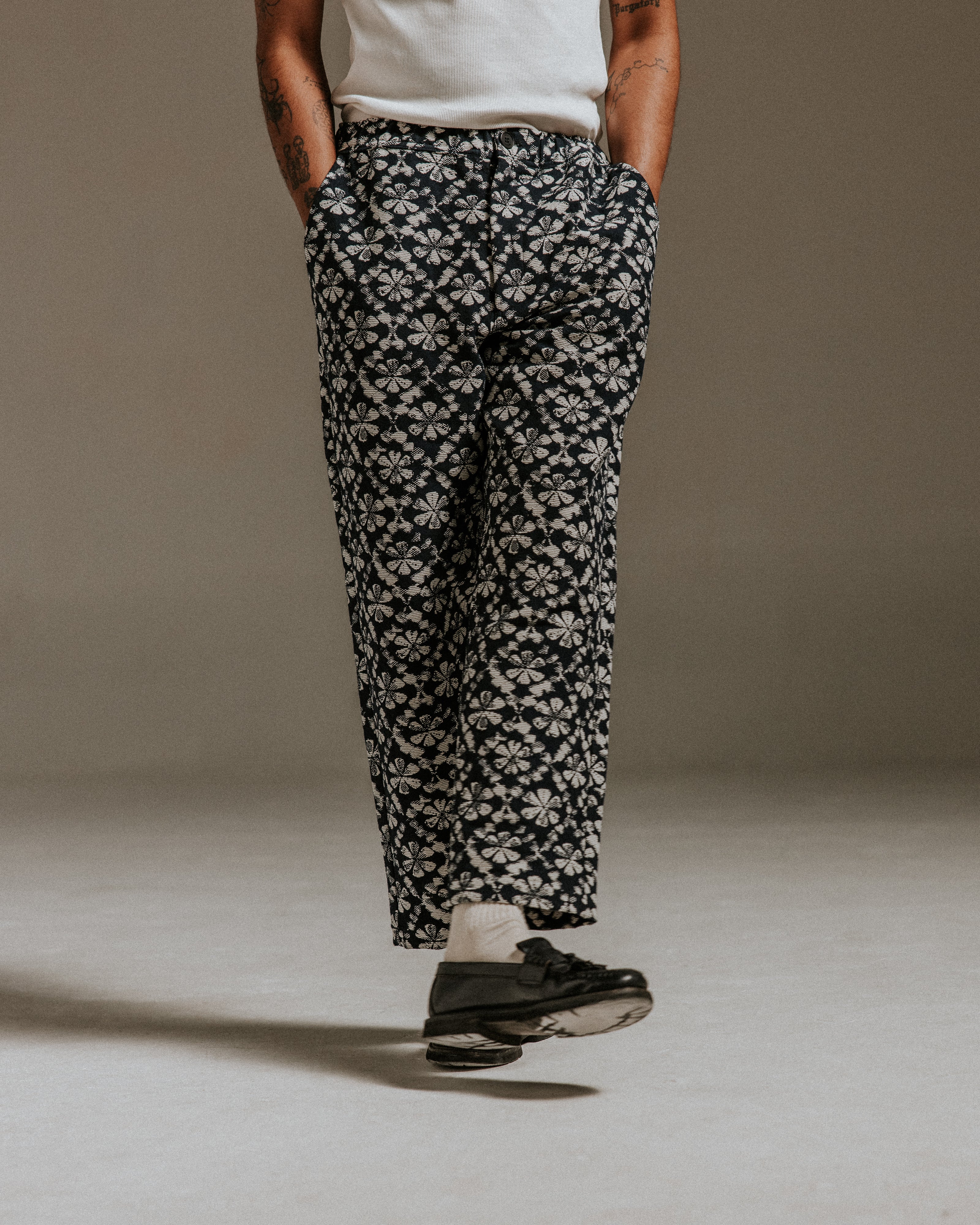 Kurt - Navy Flower Stamp Jacquard Trousers - Image 6