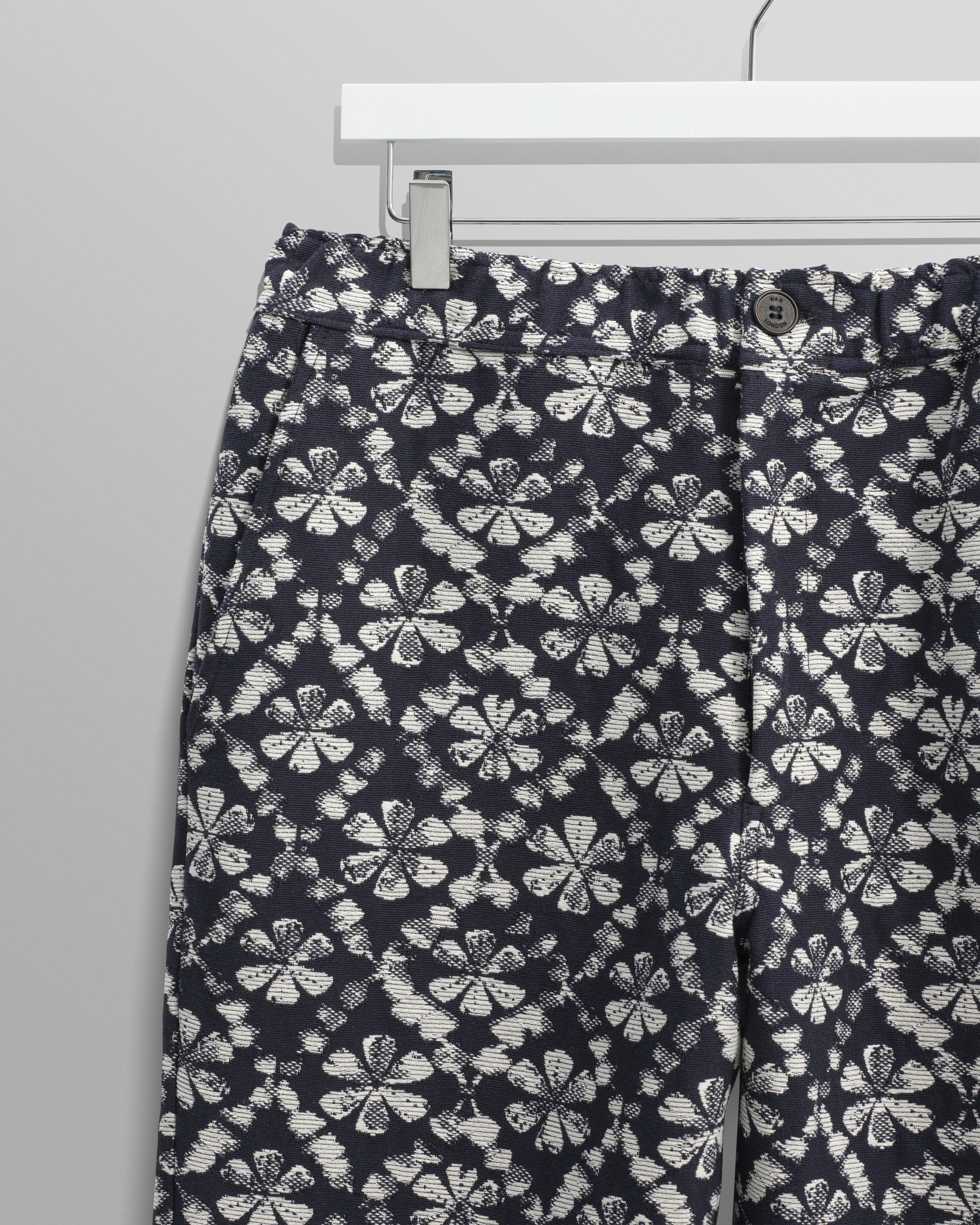 Kurt - Navy Flower Stamp Jacquard Trousers - Image 7